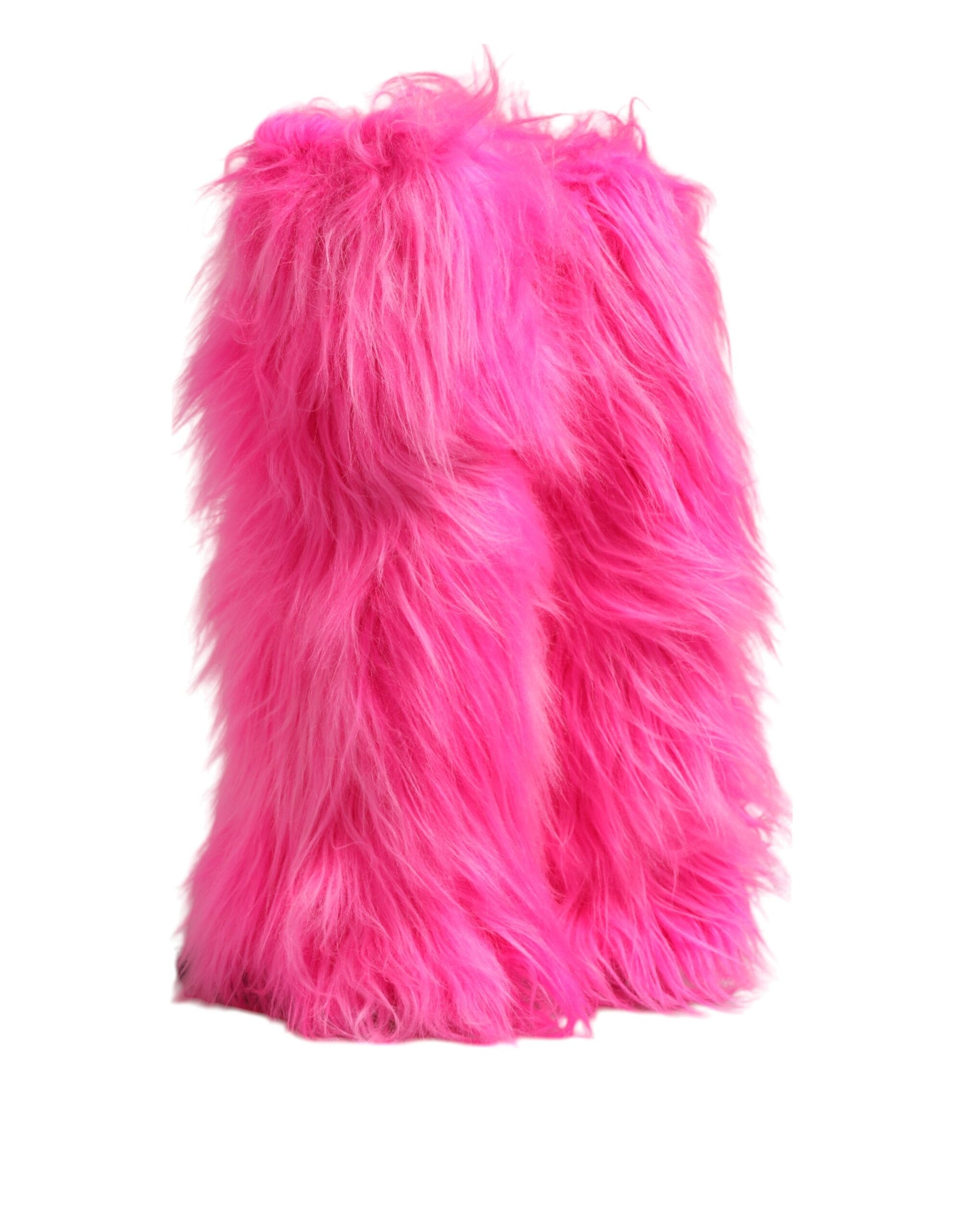 Dolce & Gabbana Pink Faux Fur Leather High Heels Boots Shoes | Regal Royce
