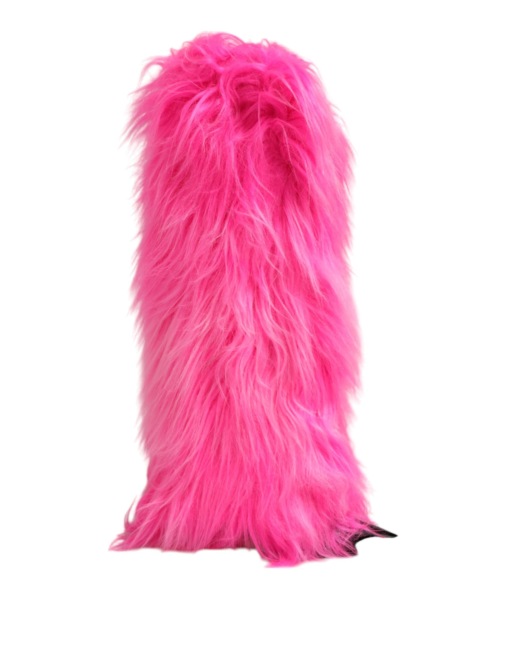 Dolce & Gabbana Pink Faux Fur Leather High Heels Boots Shoes | Regal Royce