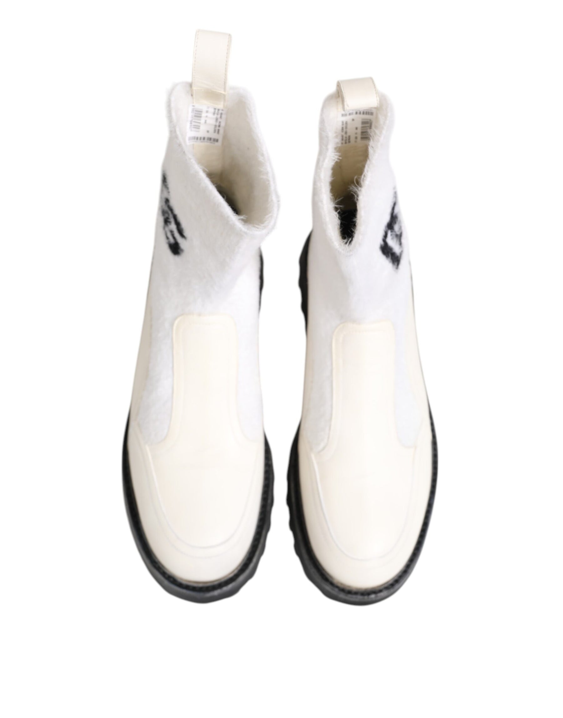 Dolce & Gabbana White Beige DG Logo Mid Calf Boots Shoes | Regal Royce