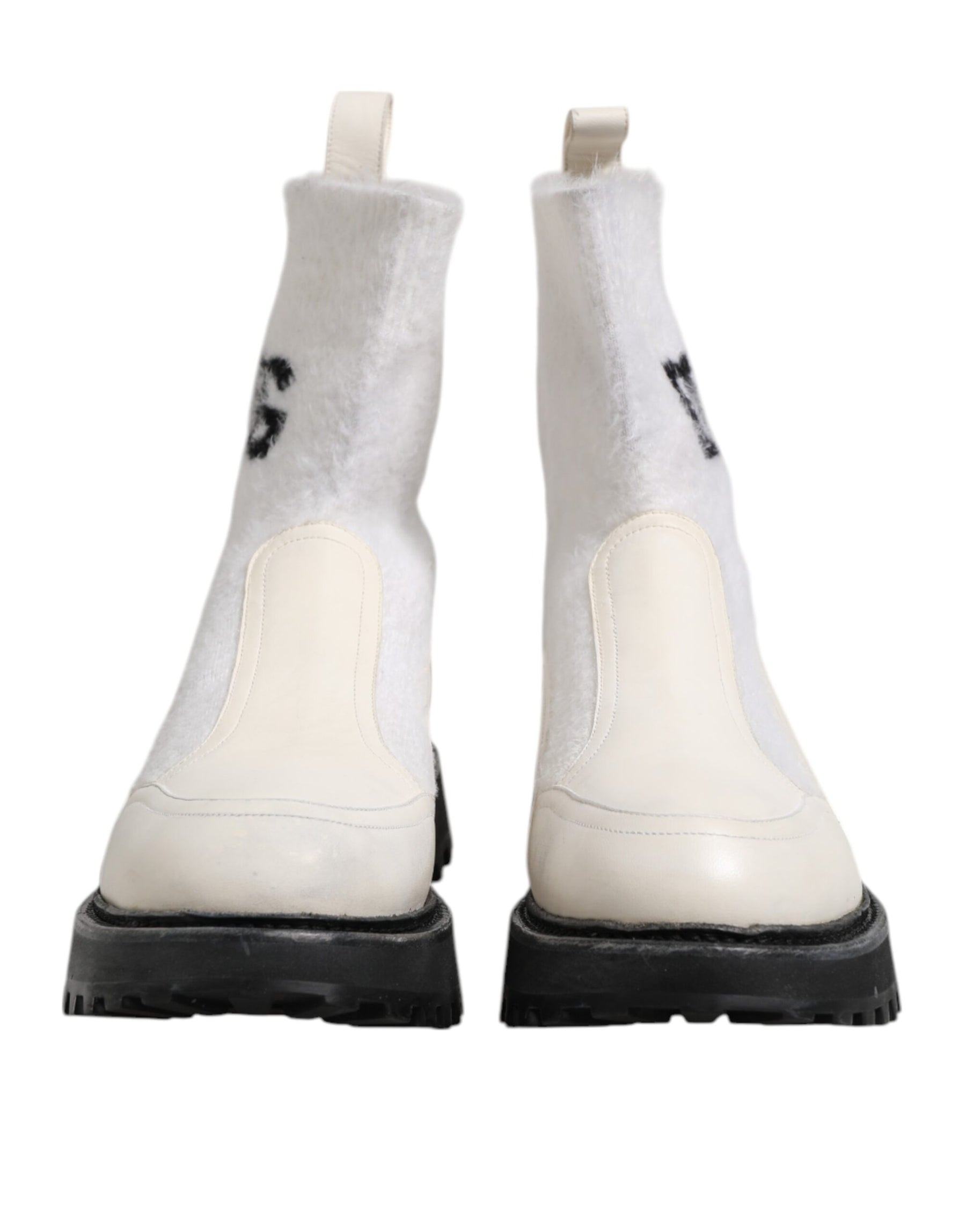 Dolce & Gabbana White Beige DG Logo Mid Calf Boots Shoes | Regal Royce