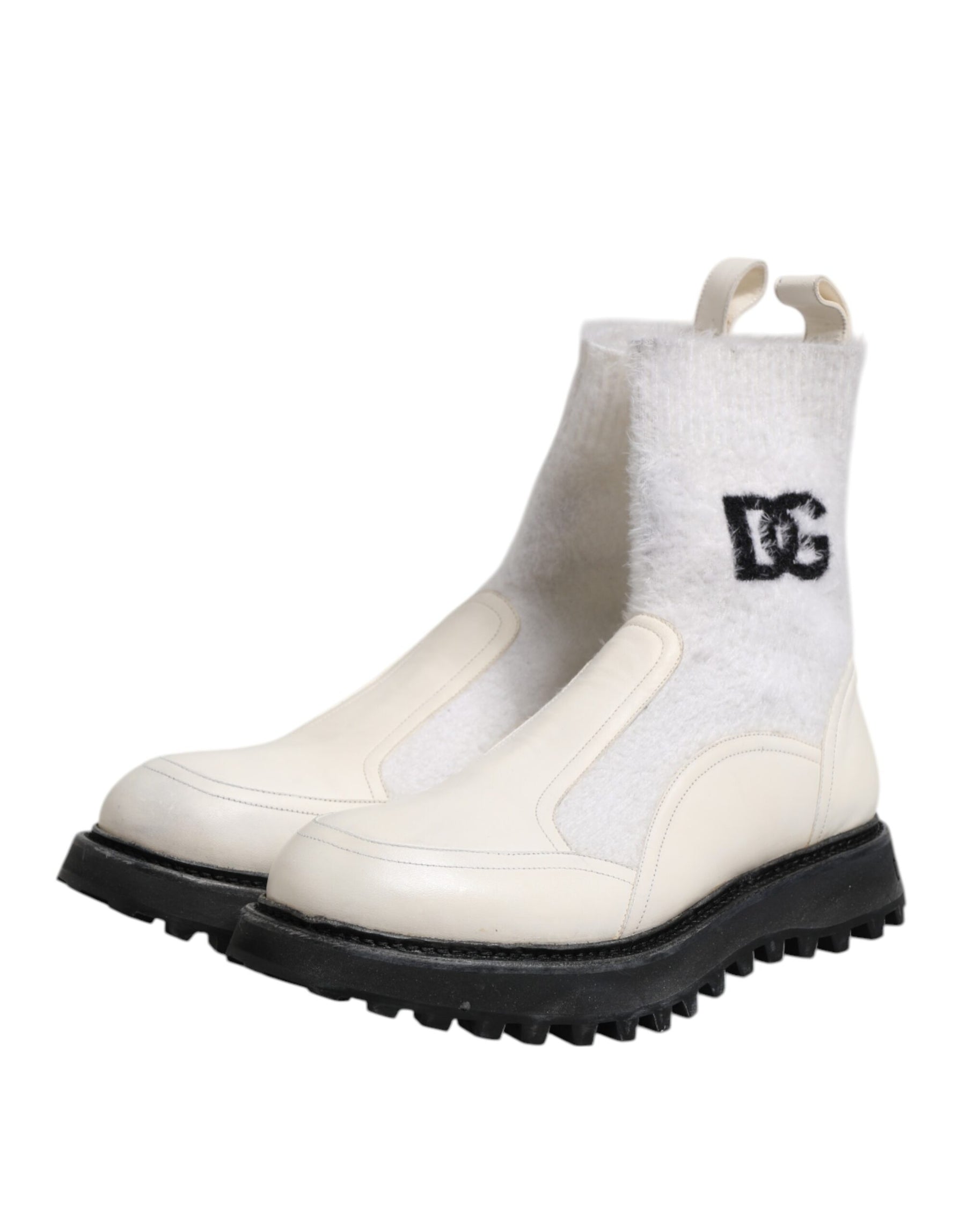 Dolce & Gabbana White Beige DG Logo Mid Calf Boots Shoes | Regal Royce