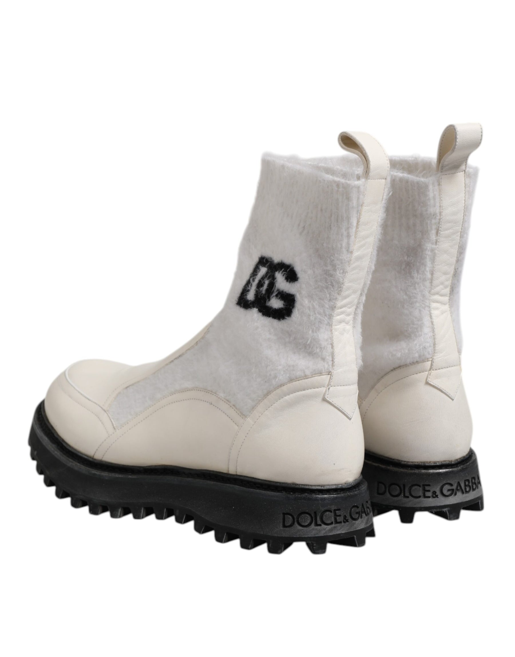 Dolce & Gabbana White Beige DG Logo Mid Calf Boots Shoes | Regal Royce