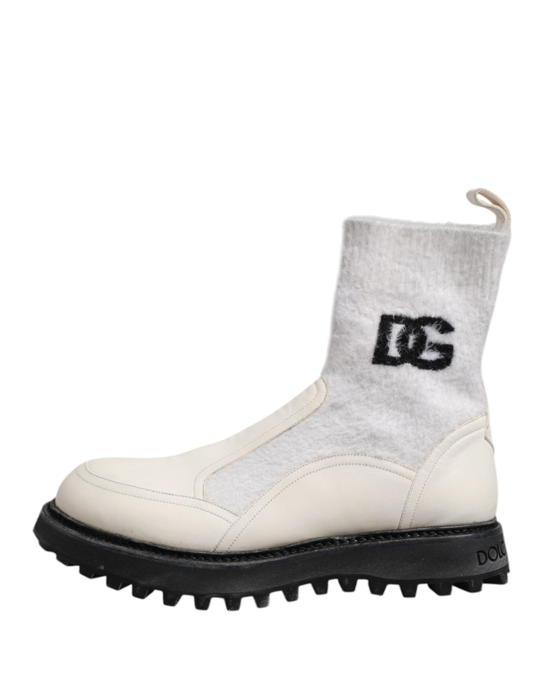 Dolce & Gabbana White Beige DG Logo Mid Calf Boots Shoes | Regal Royce