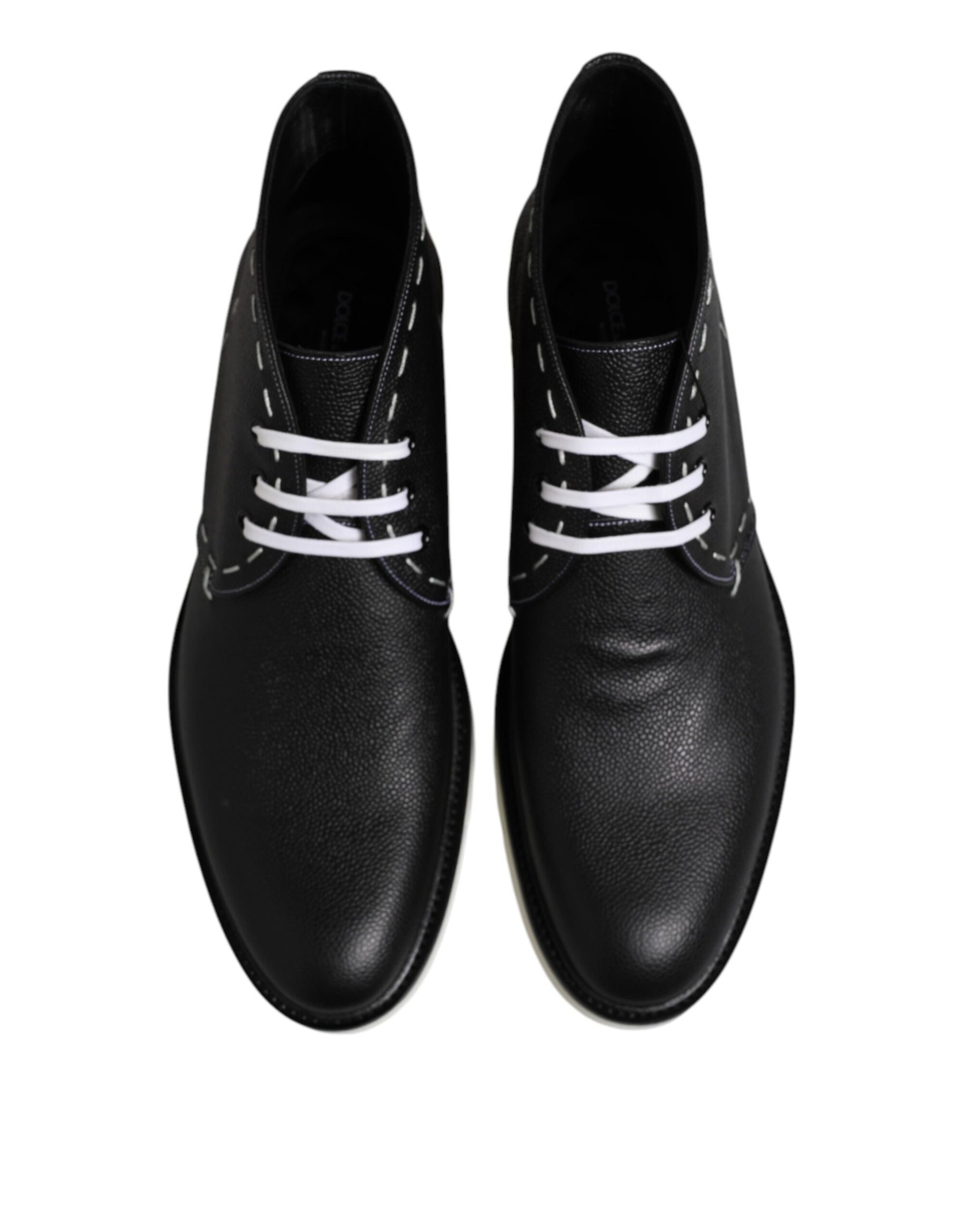 Dolce & Gabbana Black White Leather Ankle Boots Shoes | Regal Royce