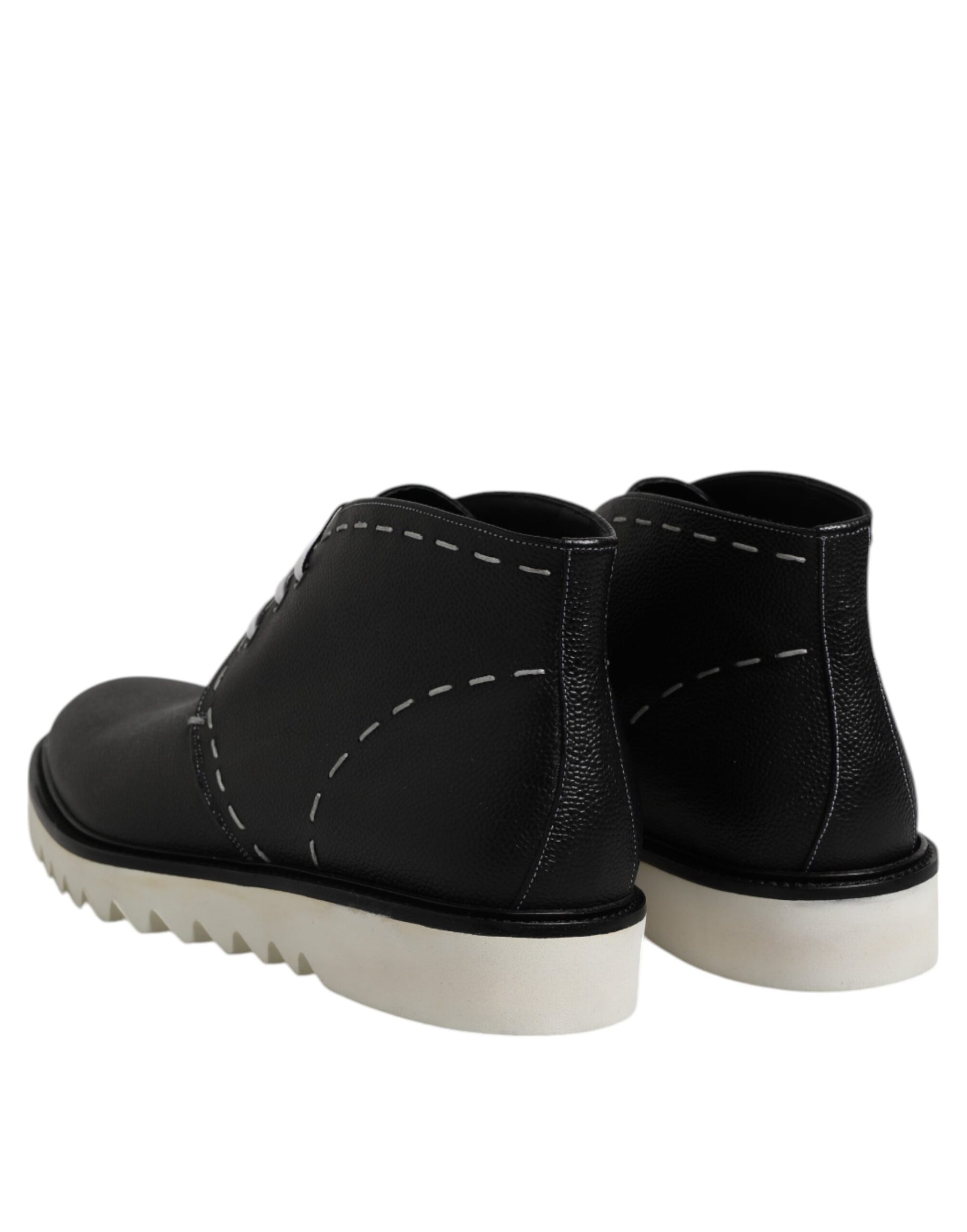 Dolce & Gabbana Black White Leather Ankle Boots Shoes | Regal Royce