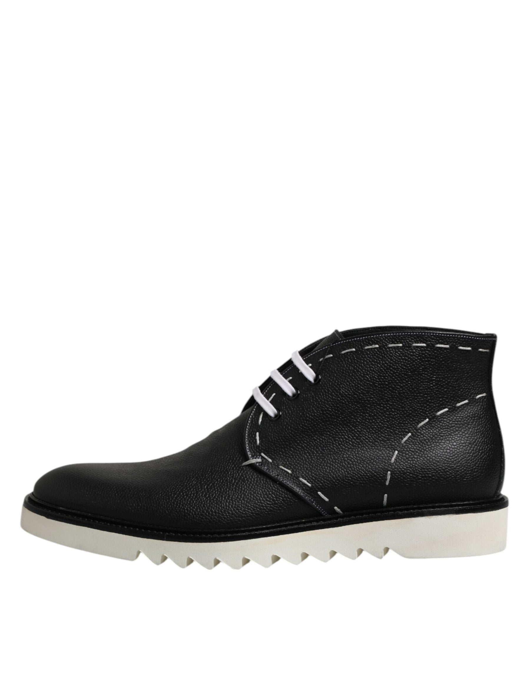 Dolce & Gabbana Black White Leather Ankle Boots Shoes | Regal Royce