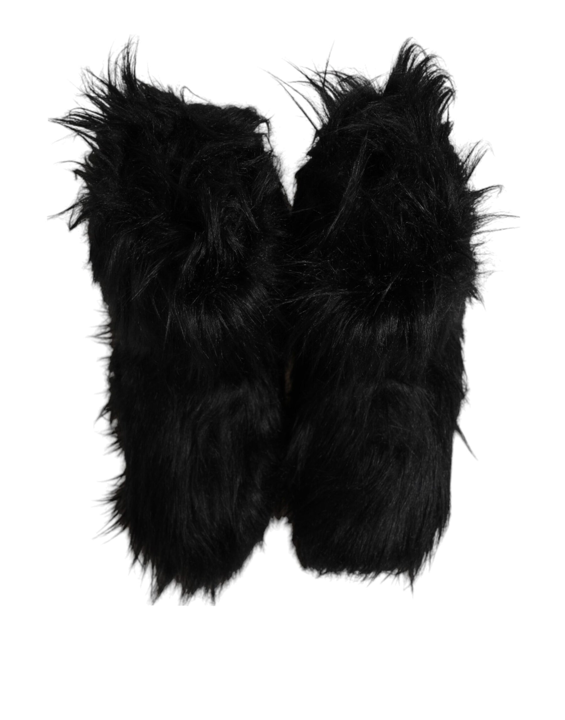 Dolce & Gabbana Black Faux Fur Mid Calf Boots Shoes | Regal Royce