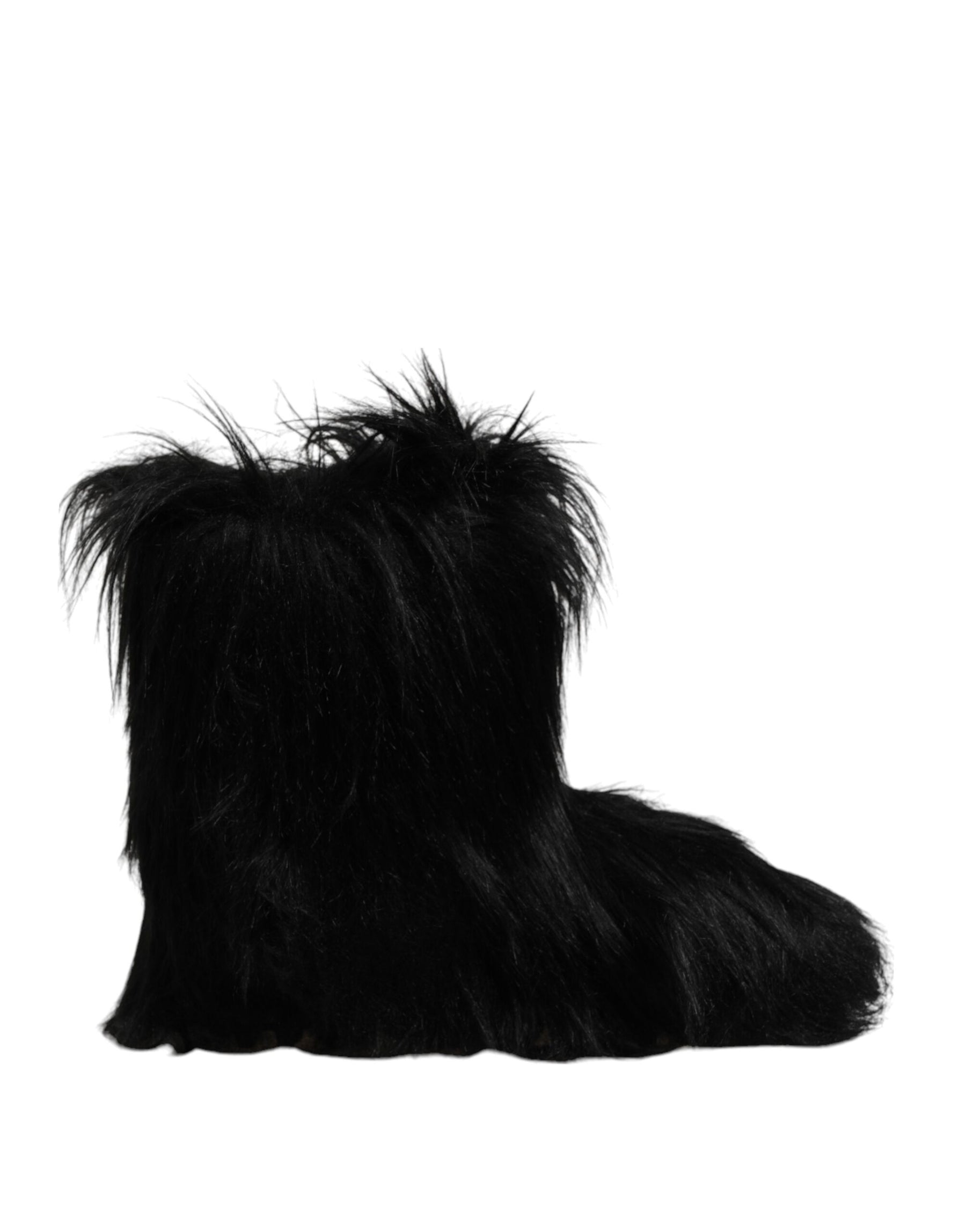 Dolce & Gabbana Black Faux Fur Mid Calf Boots Shoes | Regal Royce