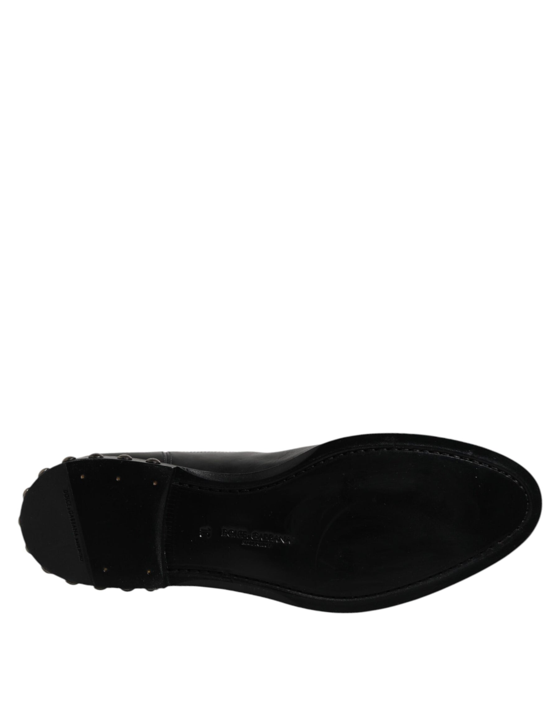 Dolce & Gabbana Black Leather Logo Ankle Boots Studded Shoes | Regal Royce