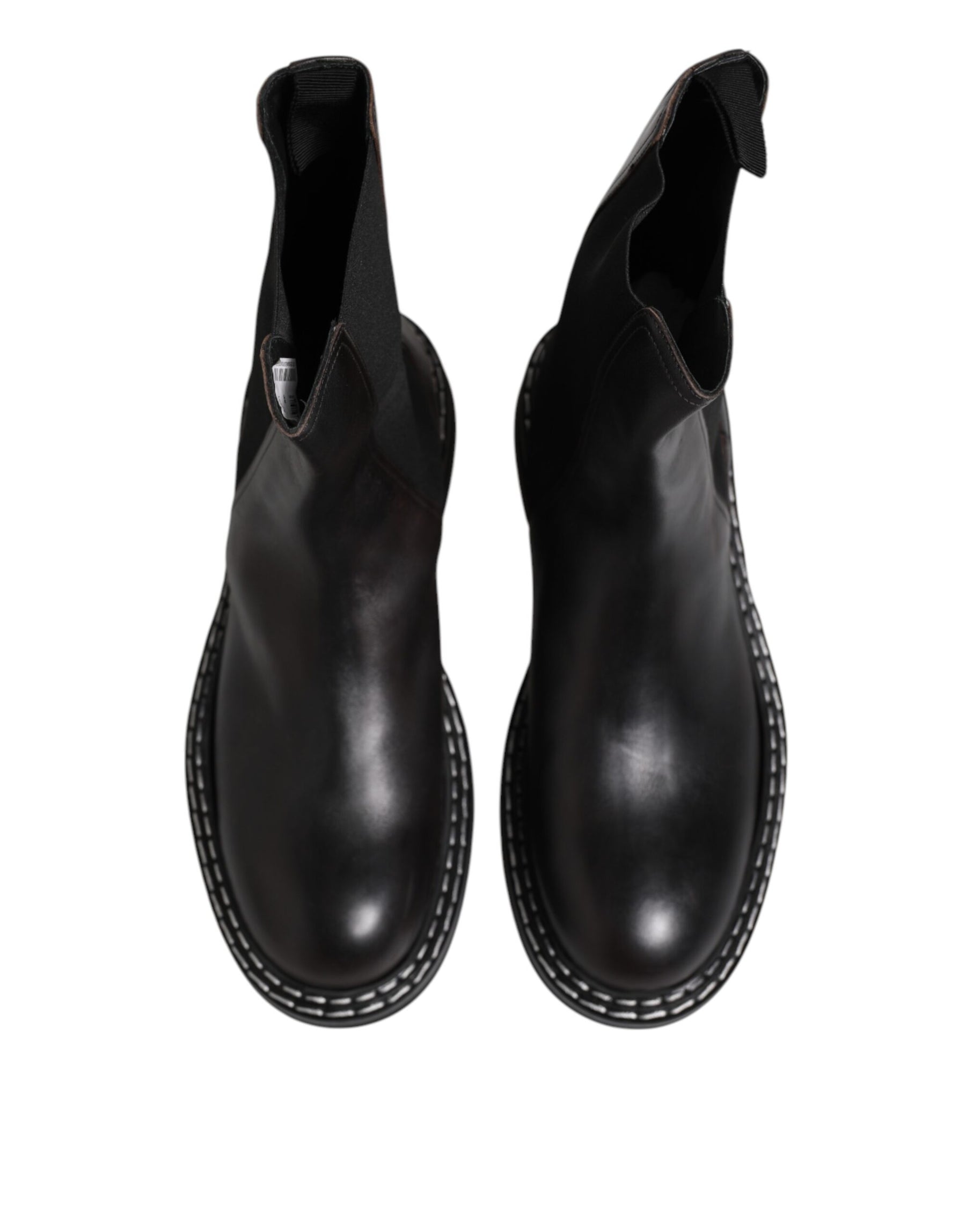 Dolce & Gabbana Black Leather Mid Calf Boots Flats Shoes | Regal Royce