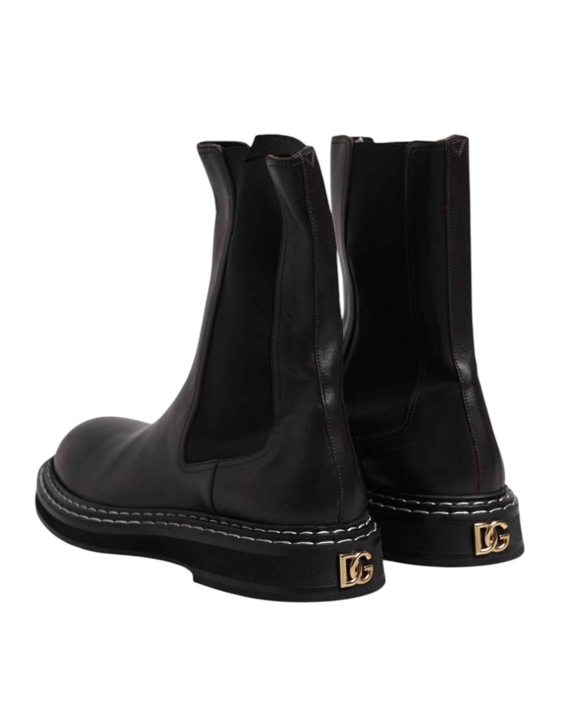 Dolce & Gabbana Black Leather Mid Calf Boots Flats Shoes | Regal Royce