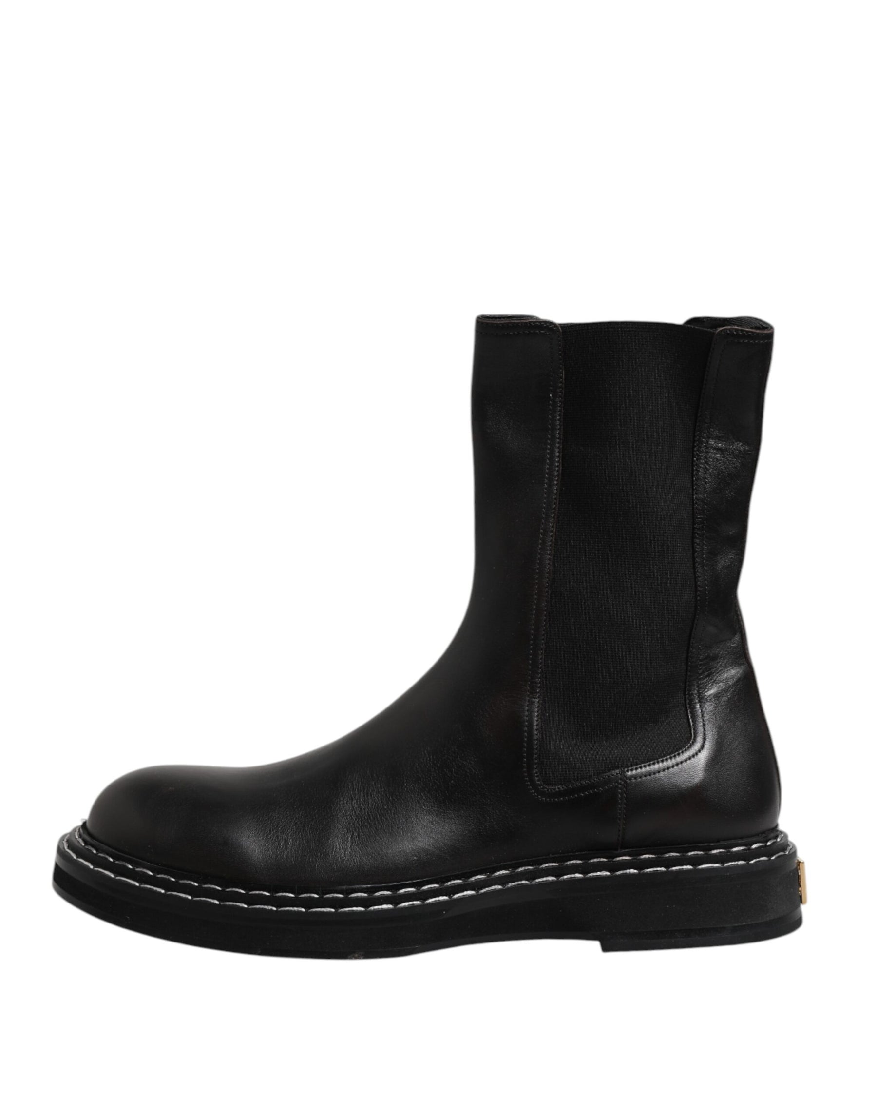 Dolce & Gabbana Black Leather Mid Calf Boots Flats Shoes | Regal Royce