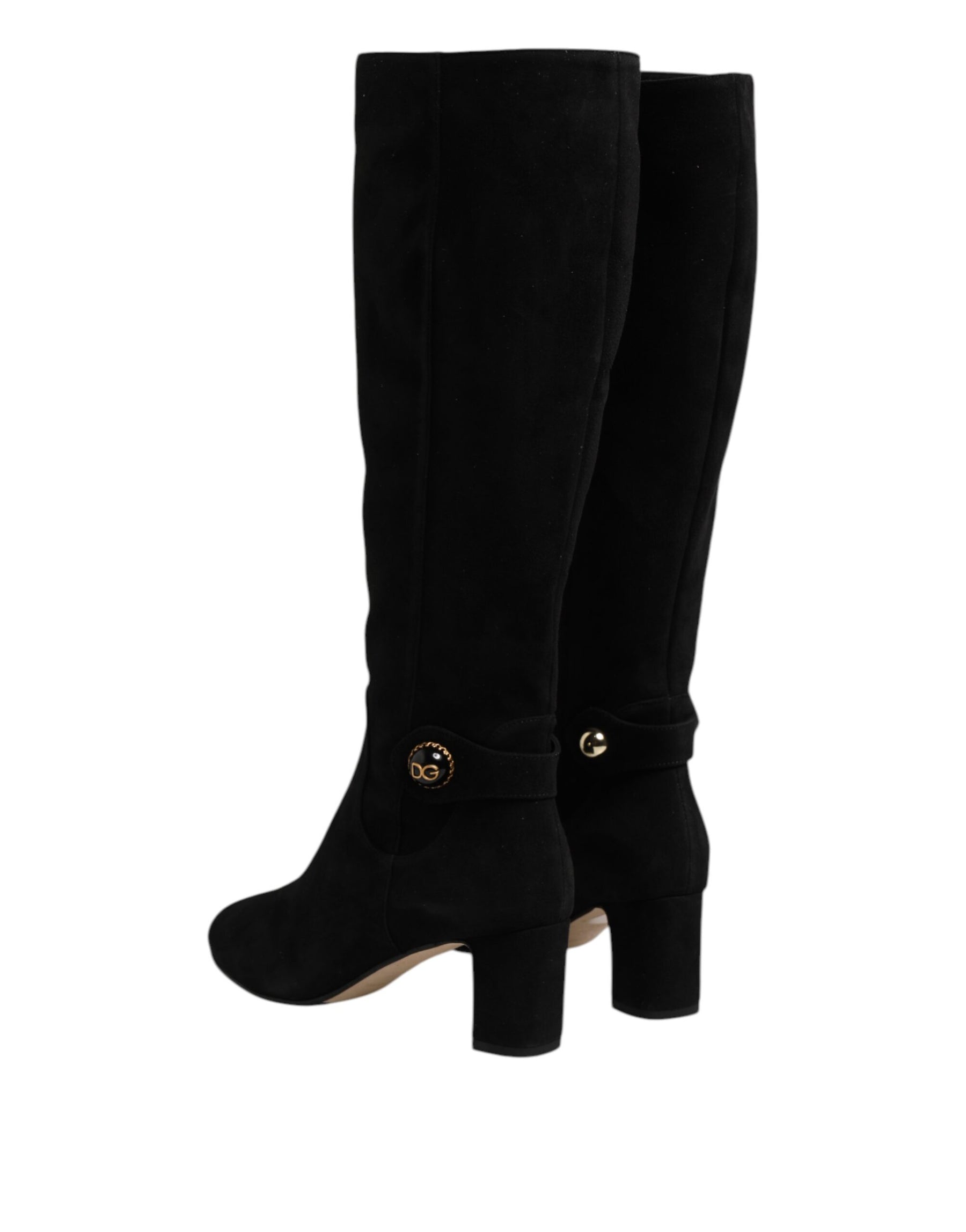 Dolce & Gabbana Black Suede Leather Knee High Boots Shoes | Regal Royce