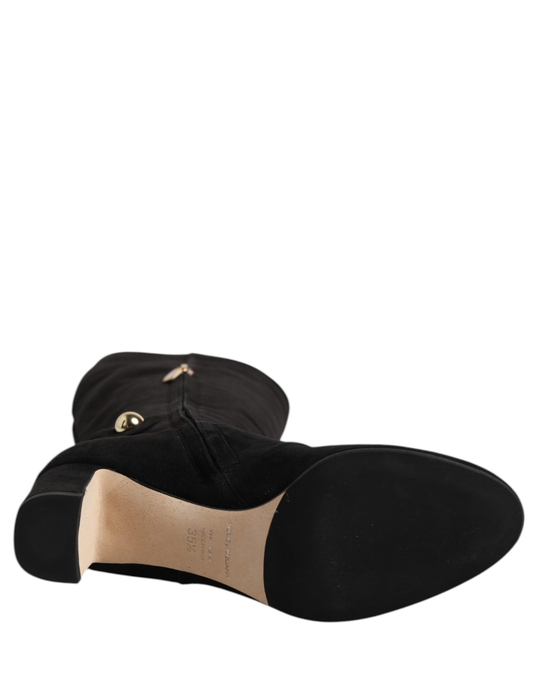 Dolce & Gabbana Black Suede Leather Knee High Boots Shoes | Regal Royce