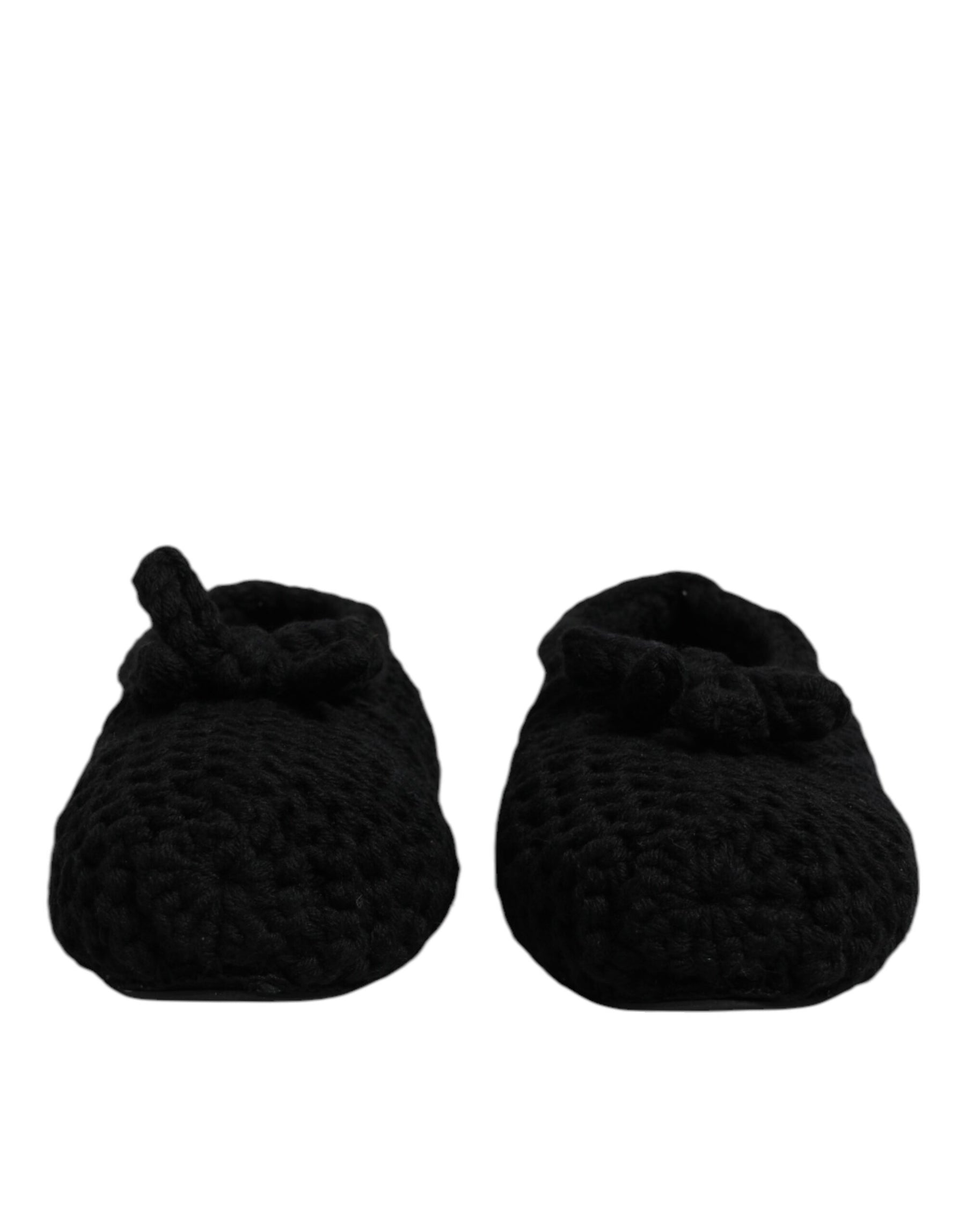 Dolce & Gabbana Black Wool Slip On Flats Ballerina Shoes | Regal Royce