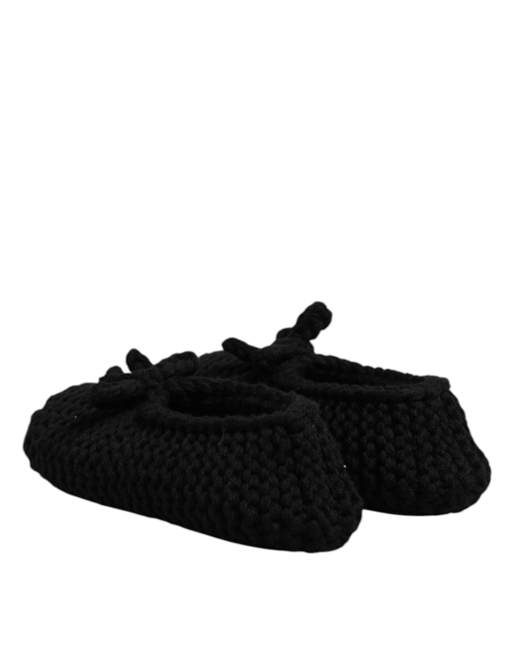 Dolce & Gabbana Black Wool Slip On Flats Ballerina Shoes | Regal Royce