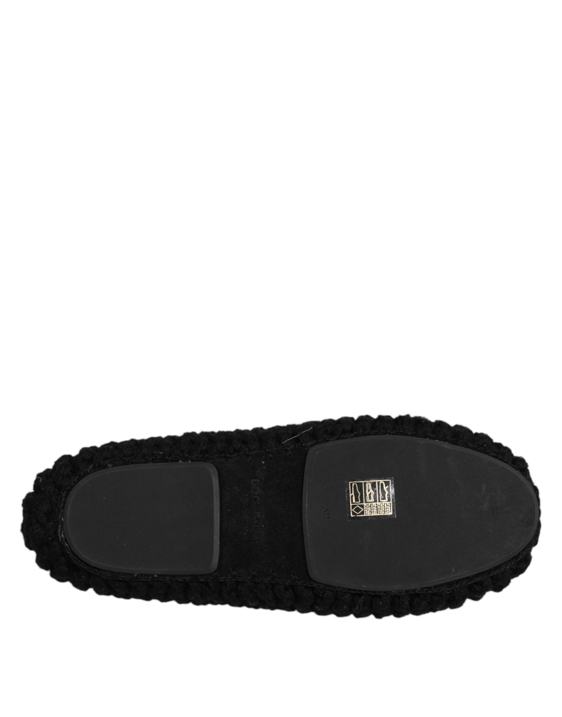 Dolce & Gabbana Black Wool Slip On Flats Ballerina Shoes | Regal Royce