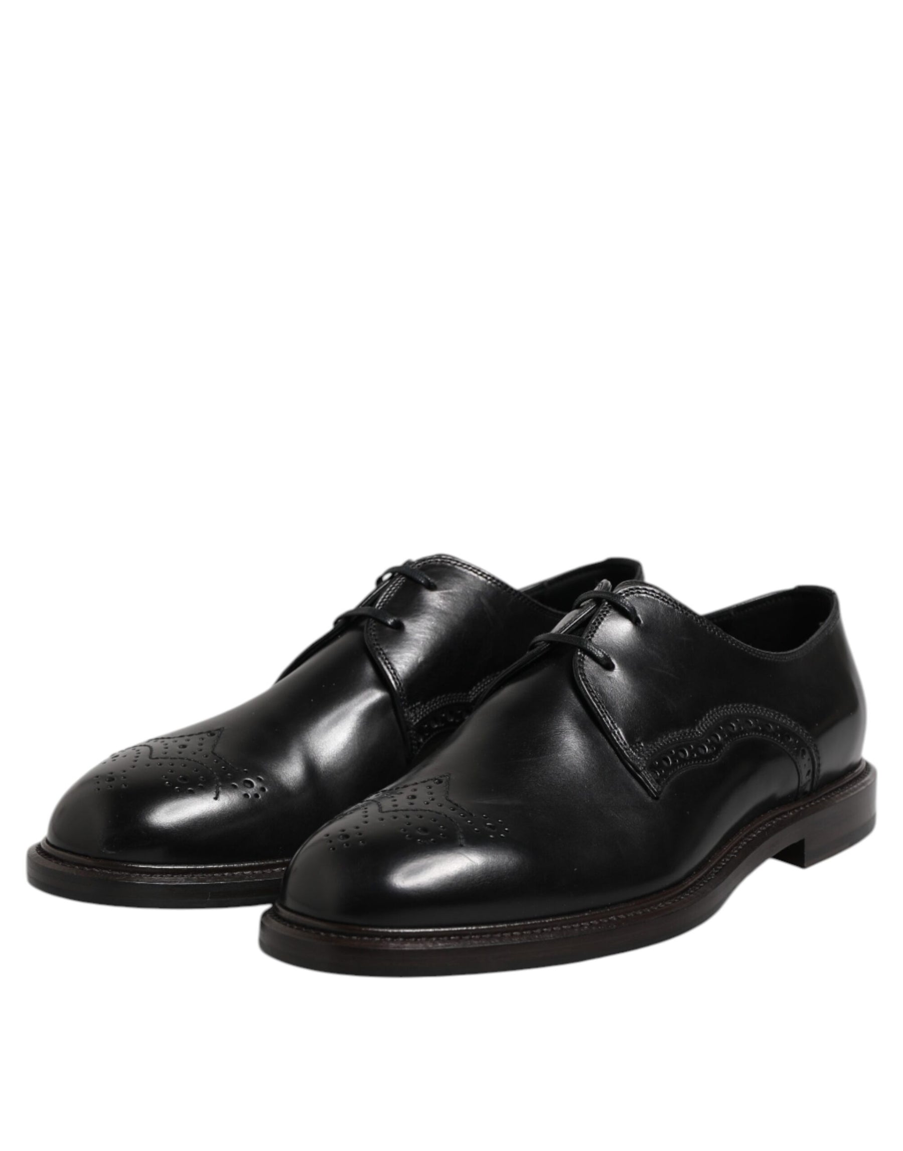 Dolce & Gabbana Black Leather Derby Wingtip Formal Shoes | Regal Royce