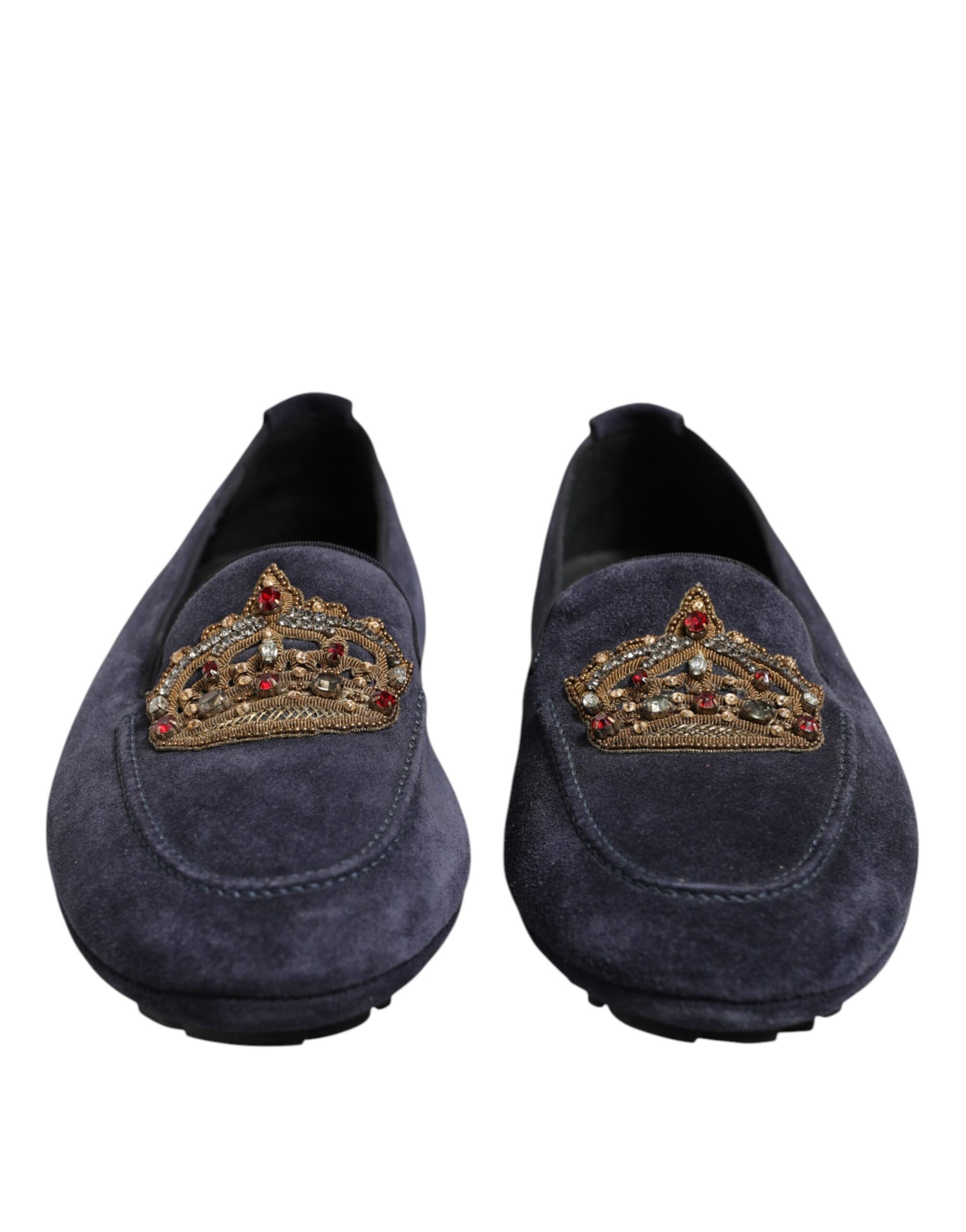 Dolce & Gabbana Blue Suede Crown Crystal Loafers Dress Shoes | Regal Royce