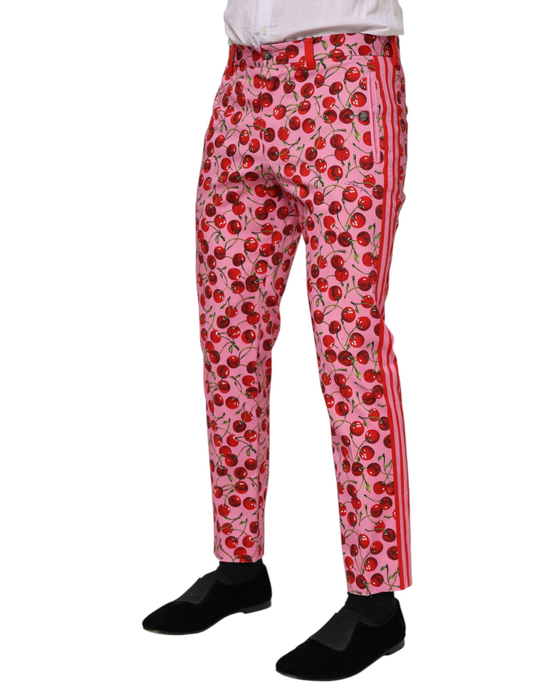 Dolce & Gabbana Pink Cherry Print Cotton Dress Pants | Regal Royce