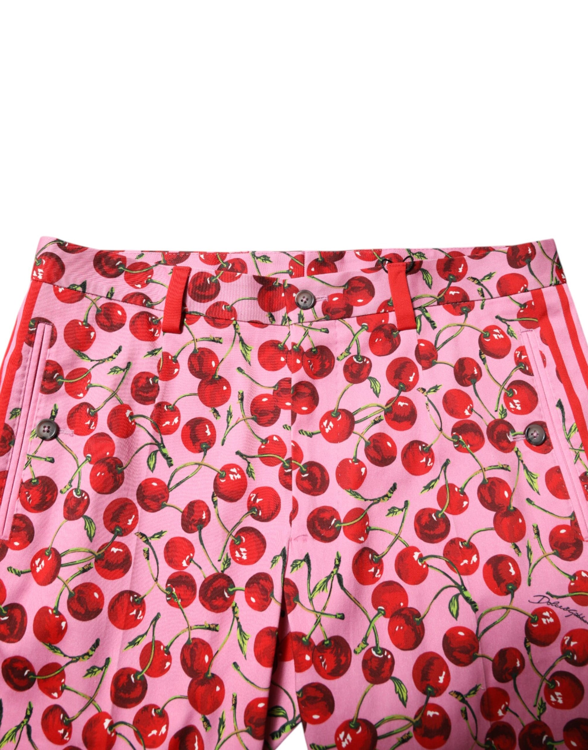 Dolce & Gabbana Pink Cherry Print Cotton Dress Pants