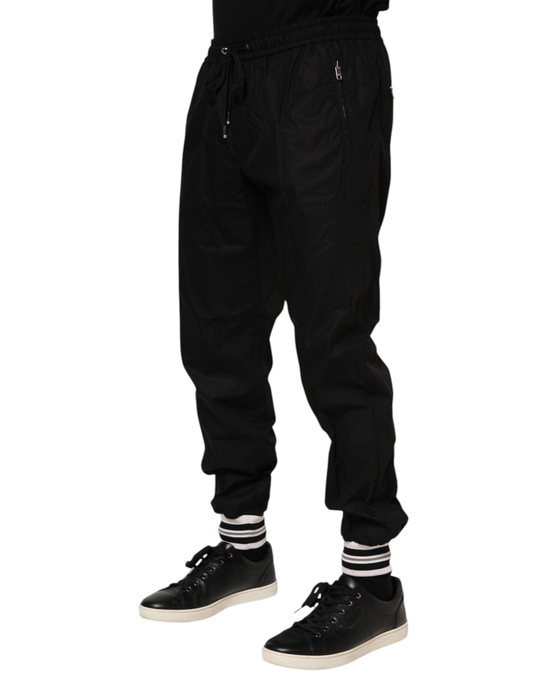 Dolce & Gabbana Black Cotton Logo Tape Men Jogger Pants | Regal Royce