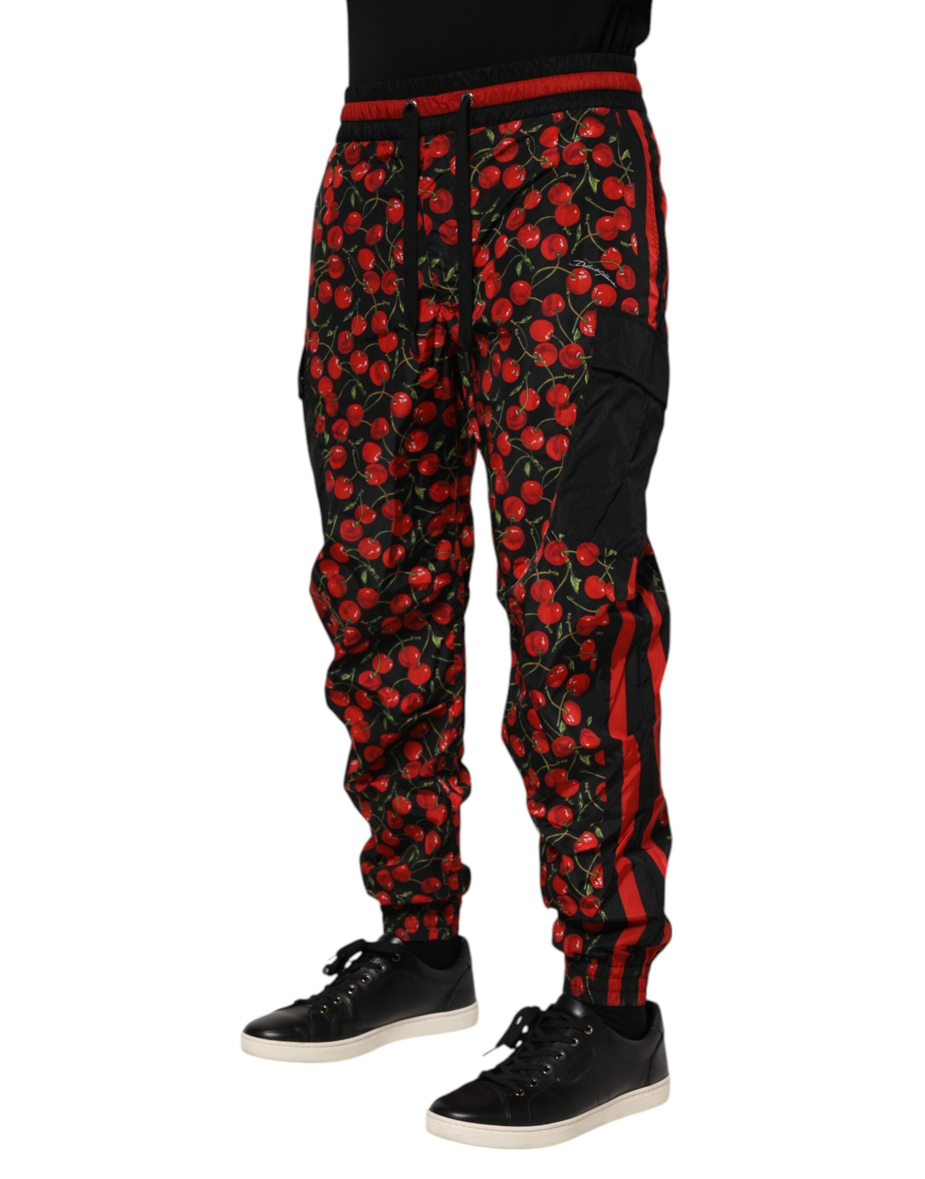 Dolce & Gabbana Black Red Cherry Print Men Sweatpants Pants | Regal Royce