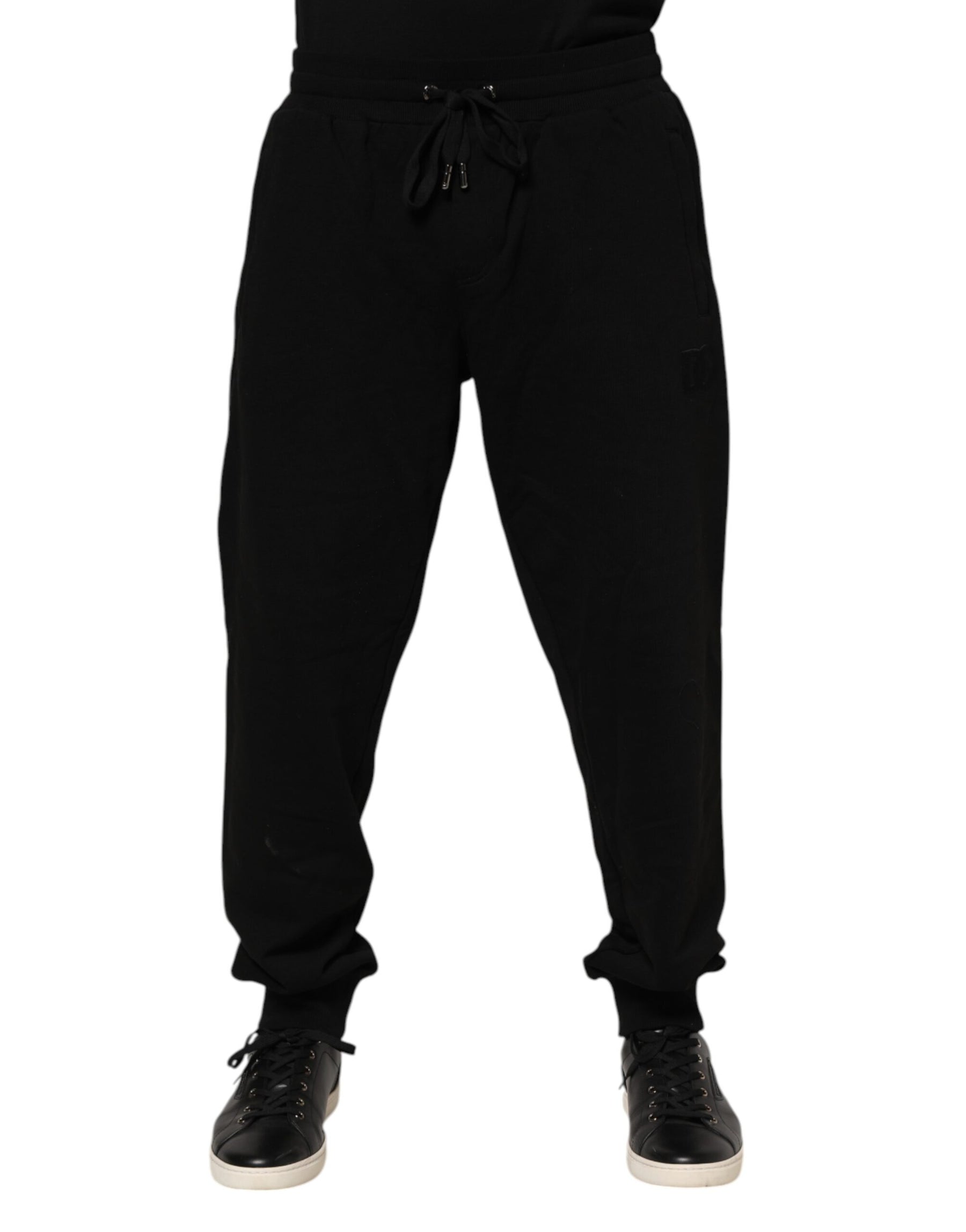 Dolce & Gabbana Black Cotton Logo Tape Men Jogger Pants | Regal Royce