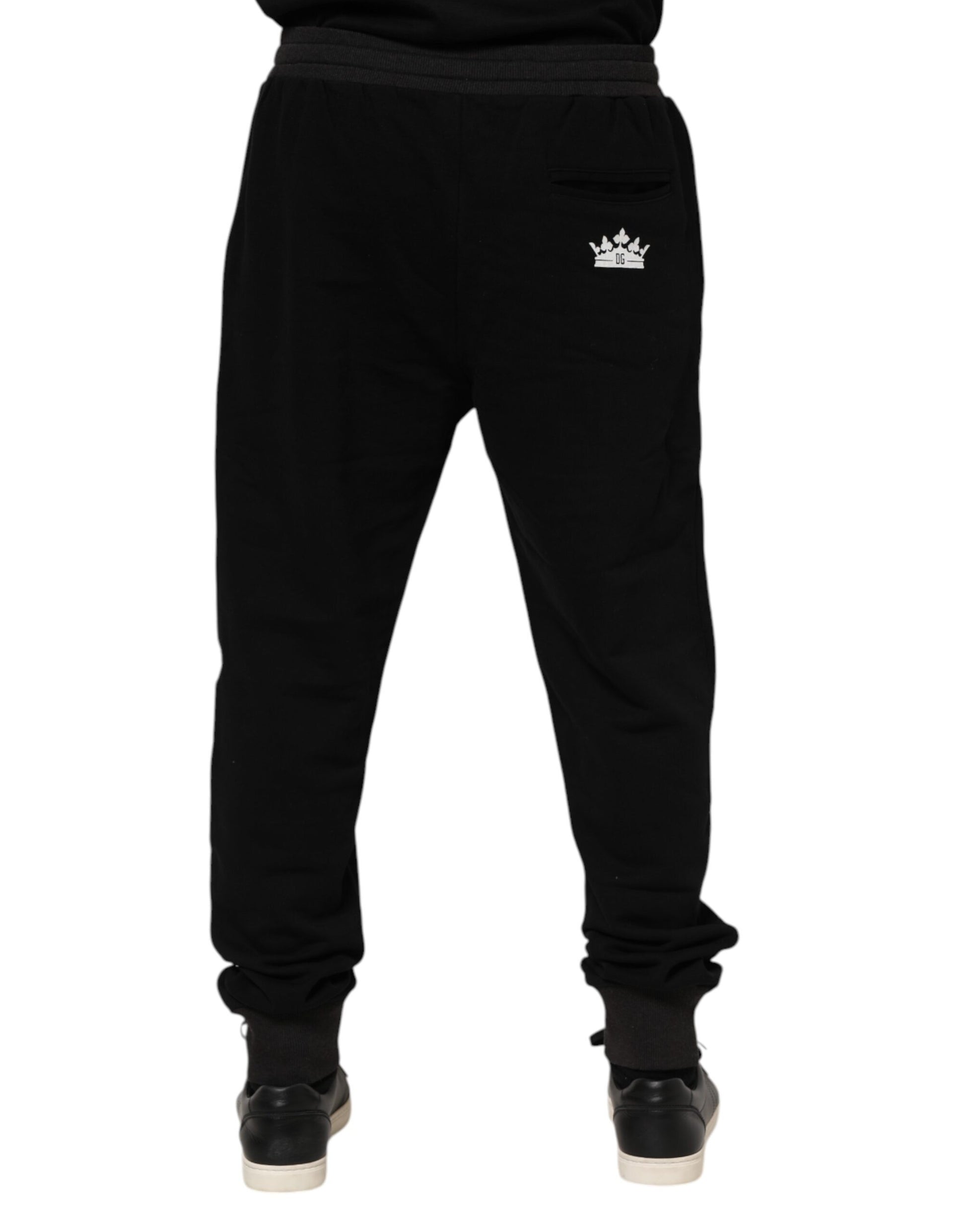Dolce & Gabbana Black Cotton Crown Jogger Sweatpants Pants