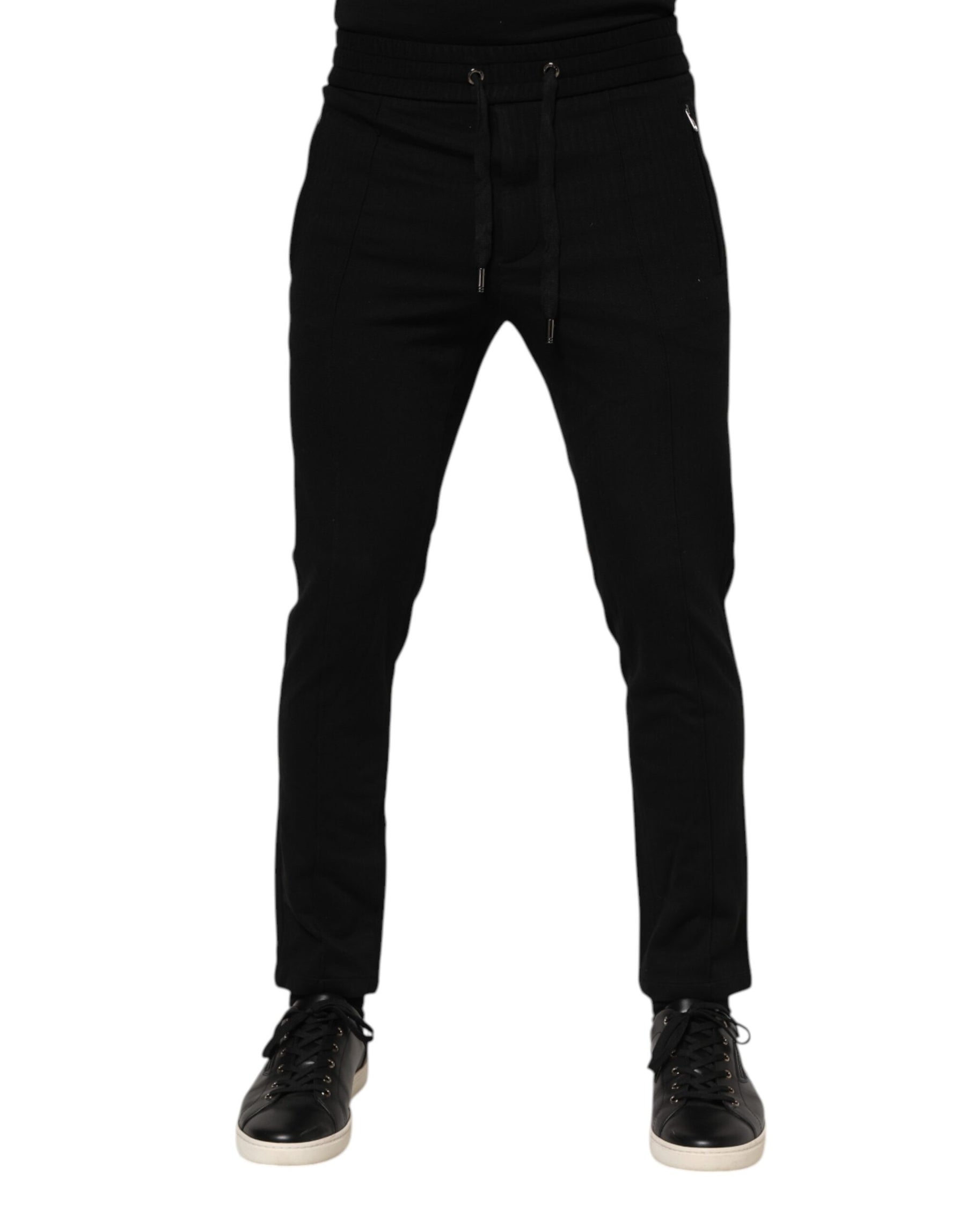 Dolce & Gabbana Black Viscose Drawstring Men Jogger Pants | Regal Royce