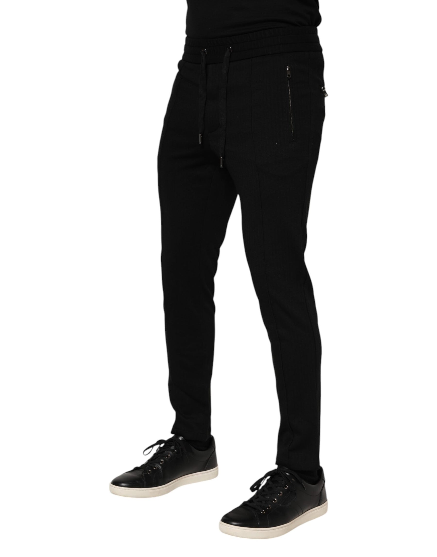 Dolce & Gabbana Black Viscose Drawstring Men Jogger Pants | Regal Royce