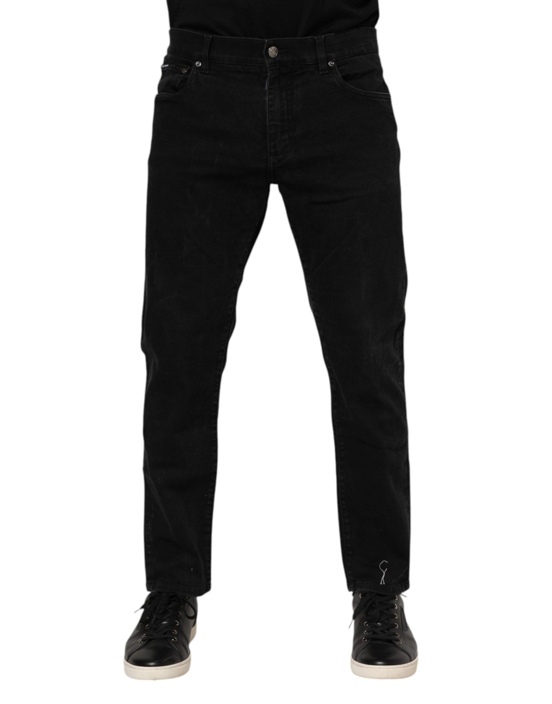 Dolce & Gabbana Black Cotton Logo Plaque Slim Fit Denim Jeans | Regal Royce