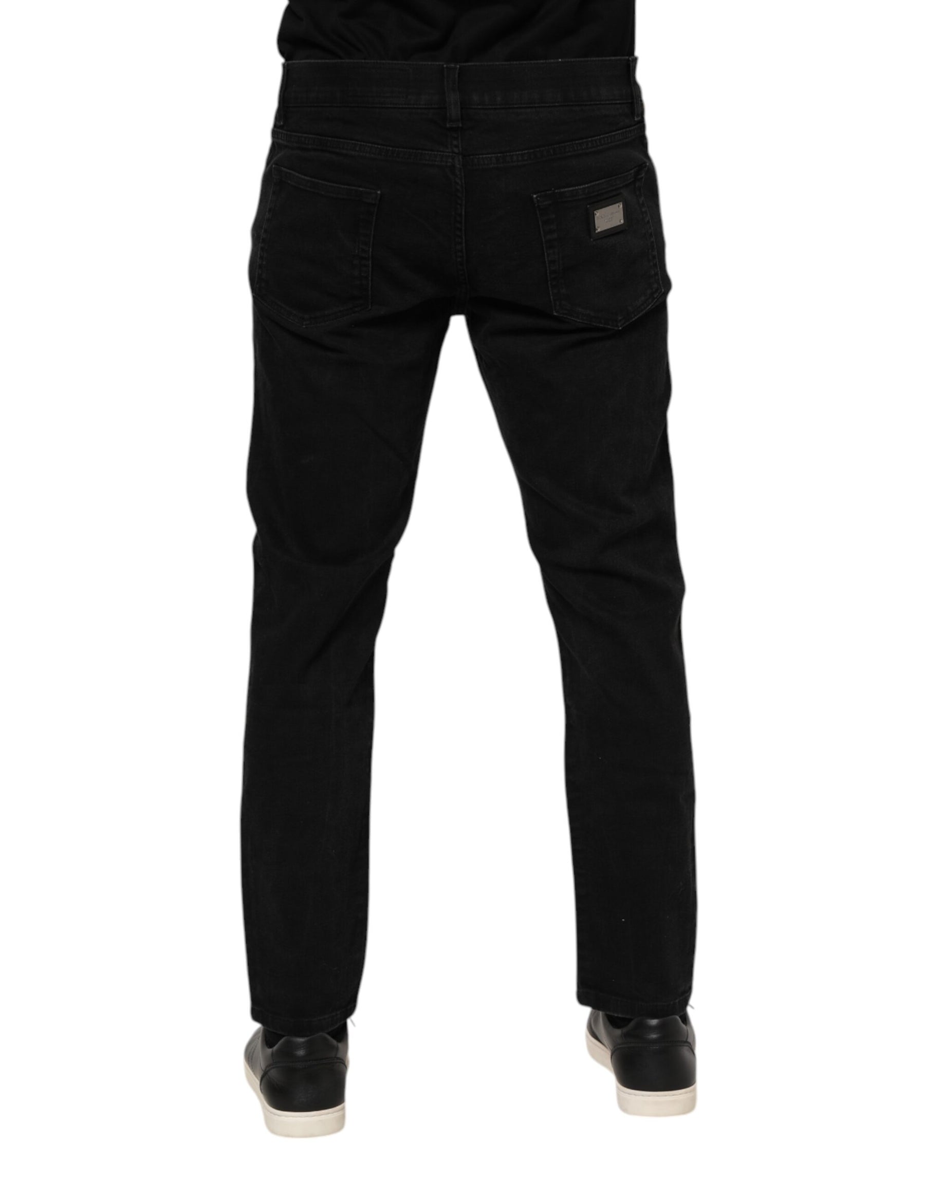 Dolce & Gabbana Black Cotton Logo Plaque Slim Fit Denim Jeans | Regal Royce