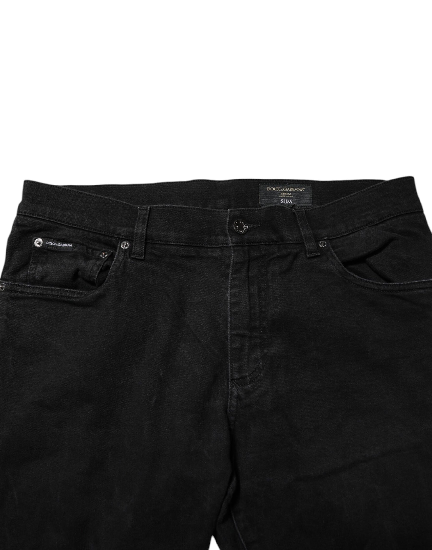 Dolce & Gabbana Black Cotton Logo Plaque Slim Fit Denim Jeans | Regal Royce
