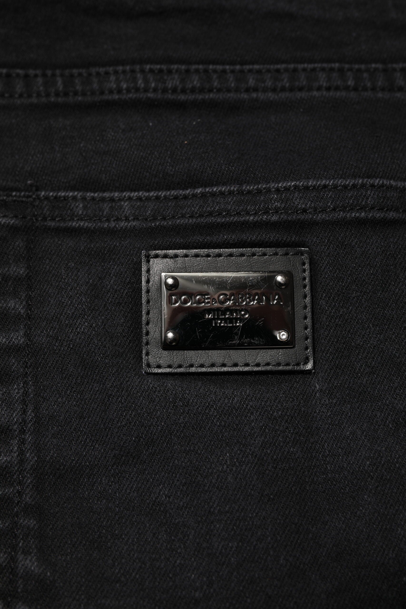 Dolce & Gabbana Black Cotton Logo Plaque Slim Fit Denim Jeans | Regal Royce