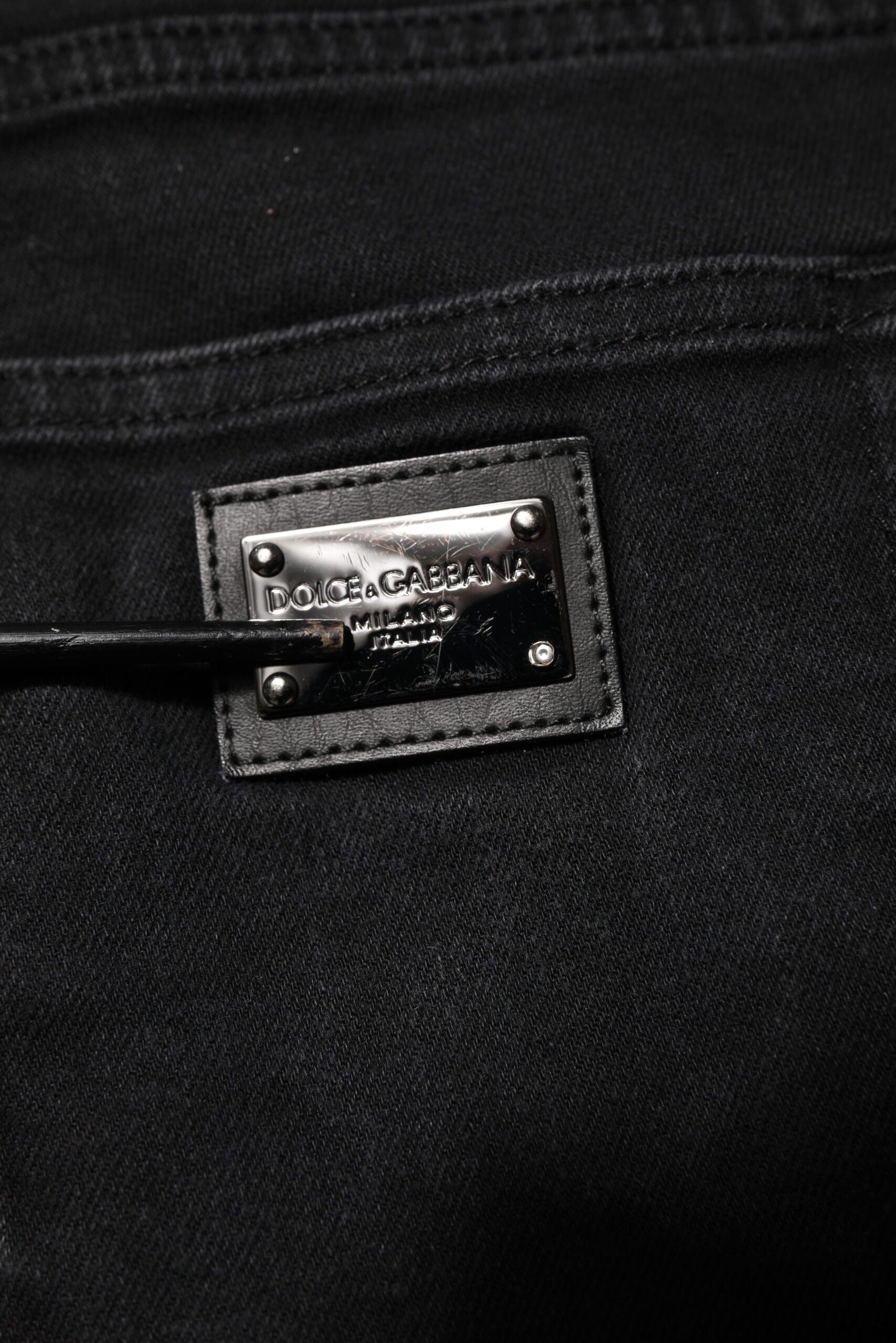 Dolce & Gabbana Black Cotton Logo Plaque Slim Fit Denim Jeans | Regal Royce