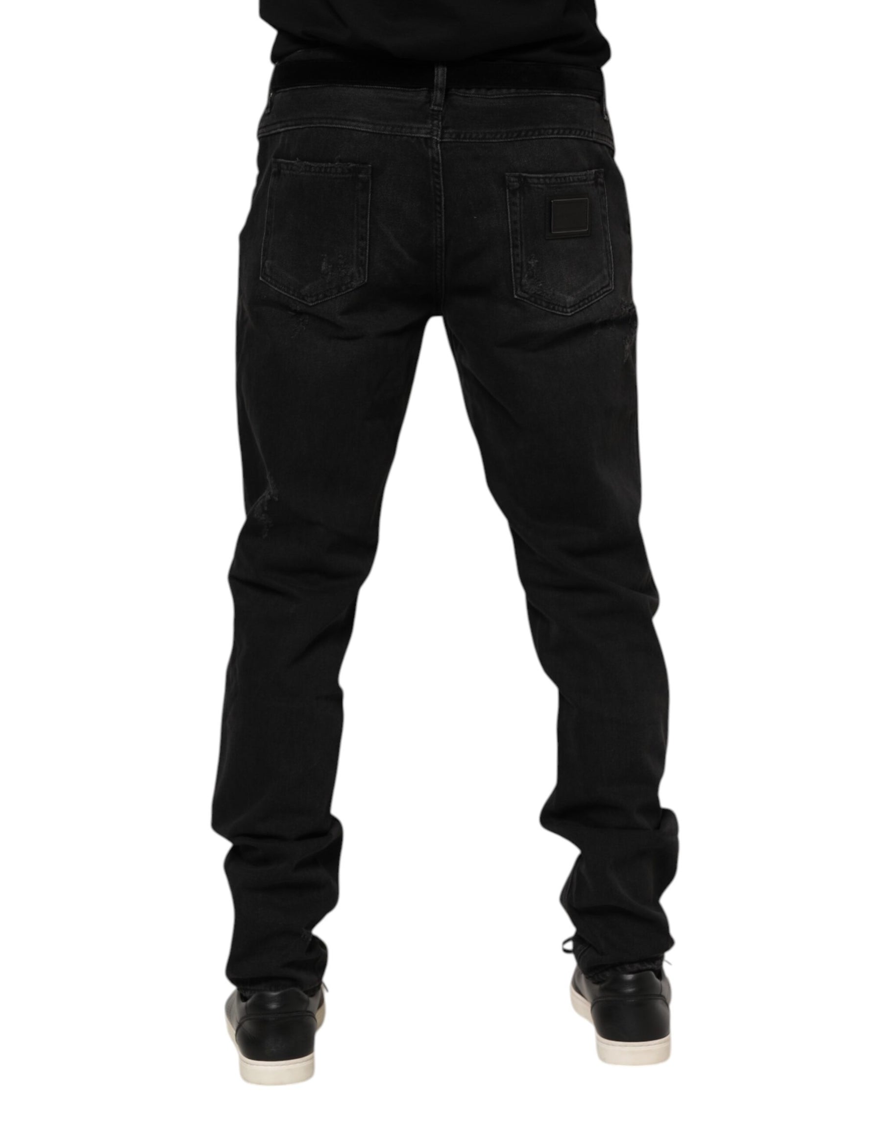 Dolce & Gabbana Black Cotton Logo Plaque Skinny Denim Jeans | Regal Royce