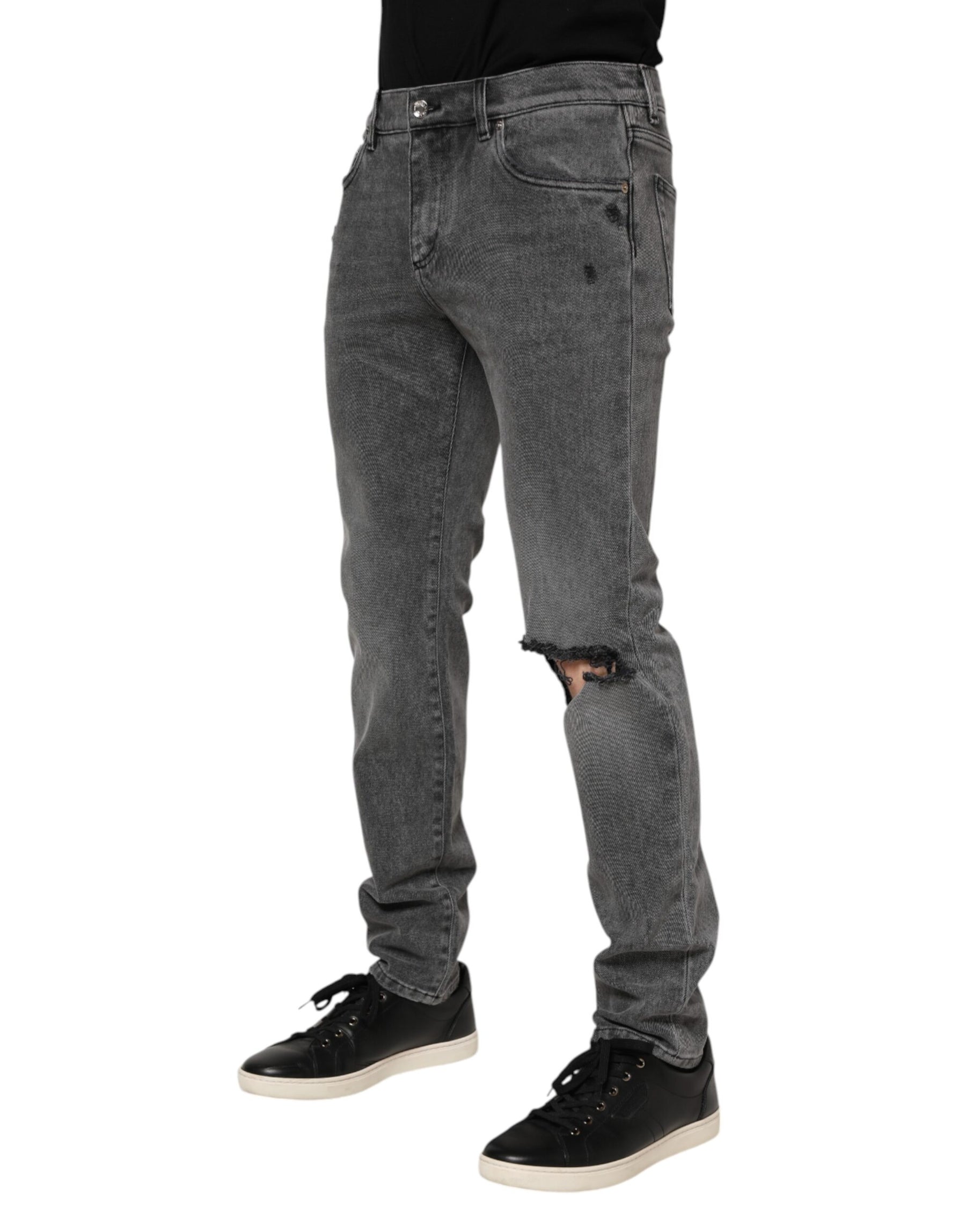 Dolce & Gabbana Gray Cotton Logo Plaque Denim Jeans | Regal Royce