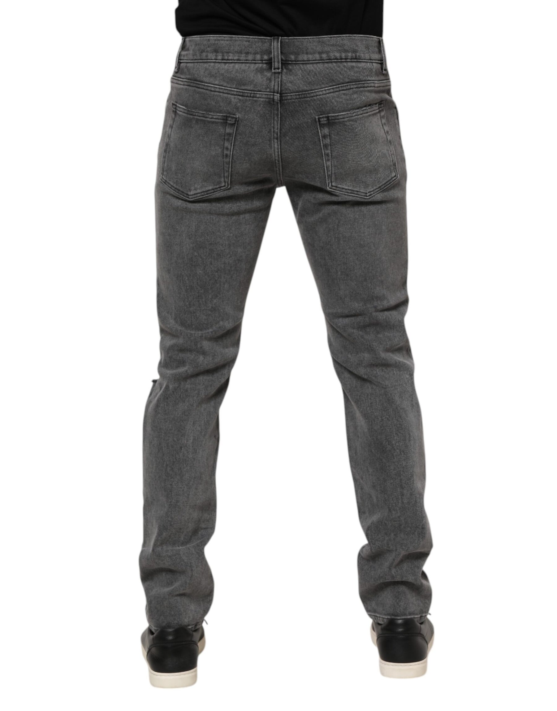 Dolce & Gabbana Gray Cotton Logo Plaque Denim Jeans | Regal Royce