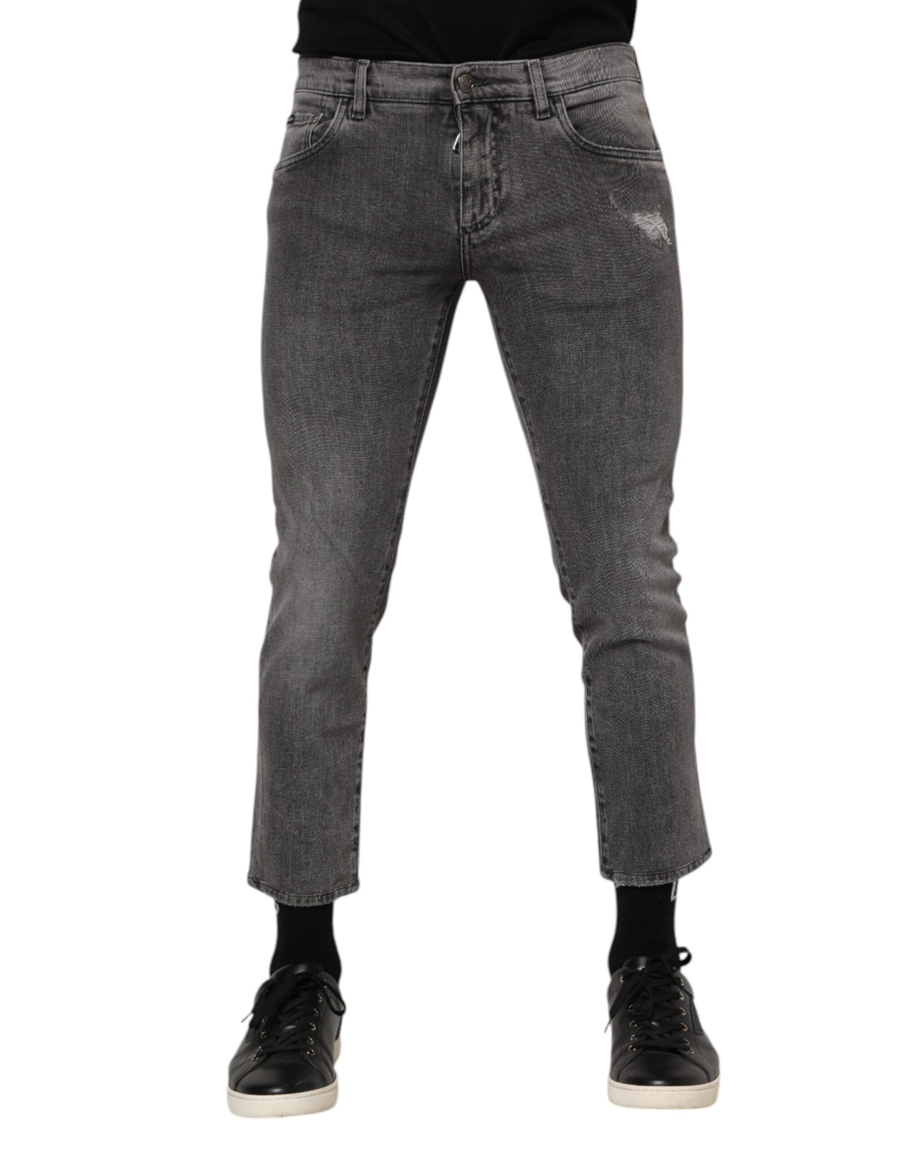 Dolce & Gabbana Gray Cotton Logo Plaque Men Denim Jeans | Regal Royce