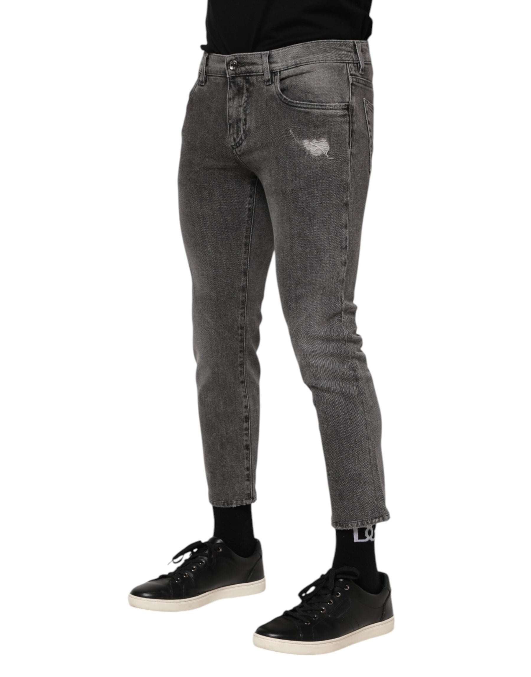 Dolce & Gabbana Gray Cotton Logo Plaque Men Denim Jeans | Regal Royce