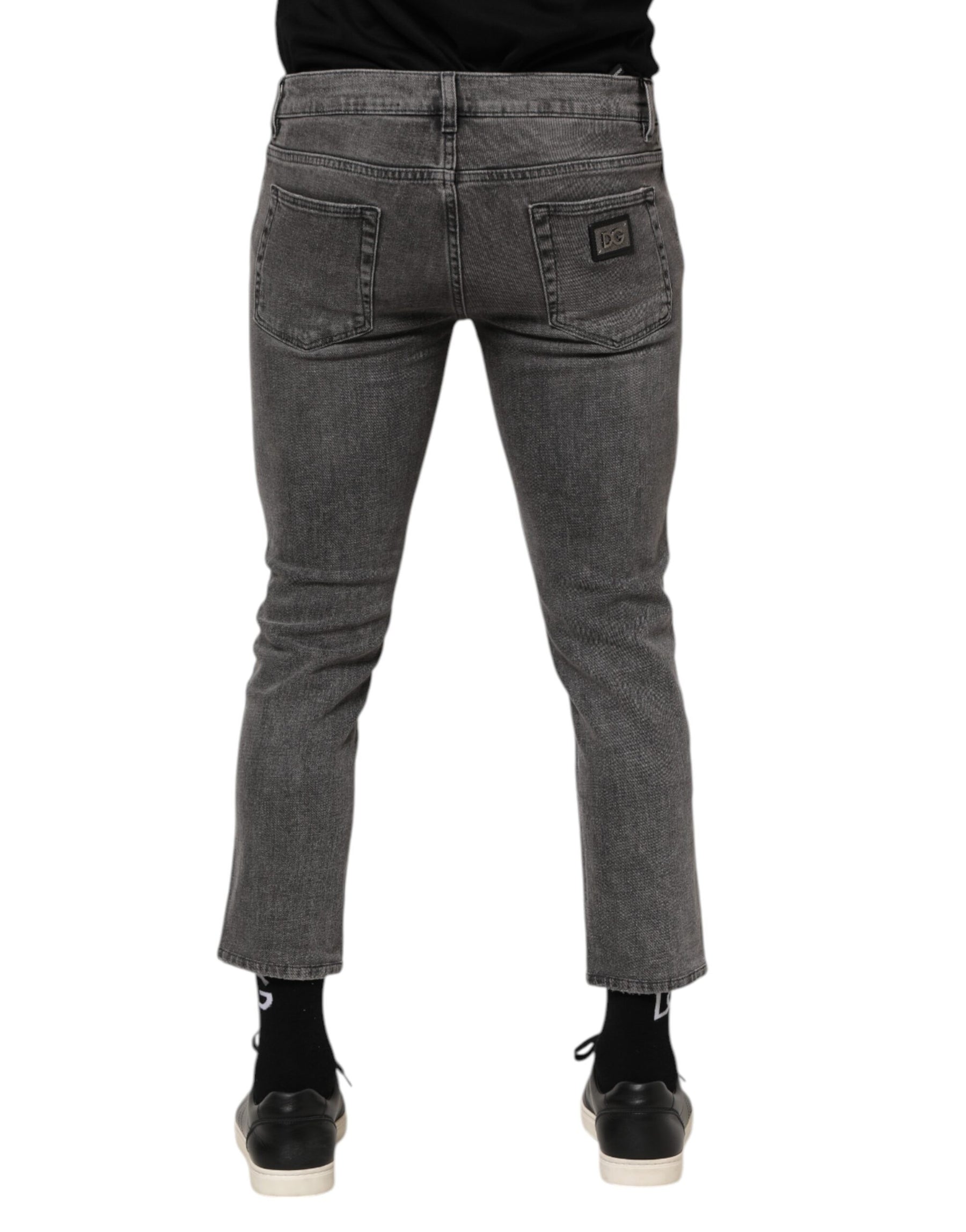 Dolce & Gabbana Gray Cotton Logo Plaque Men Denim Jeans | Regal Royce
