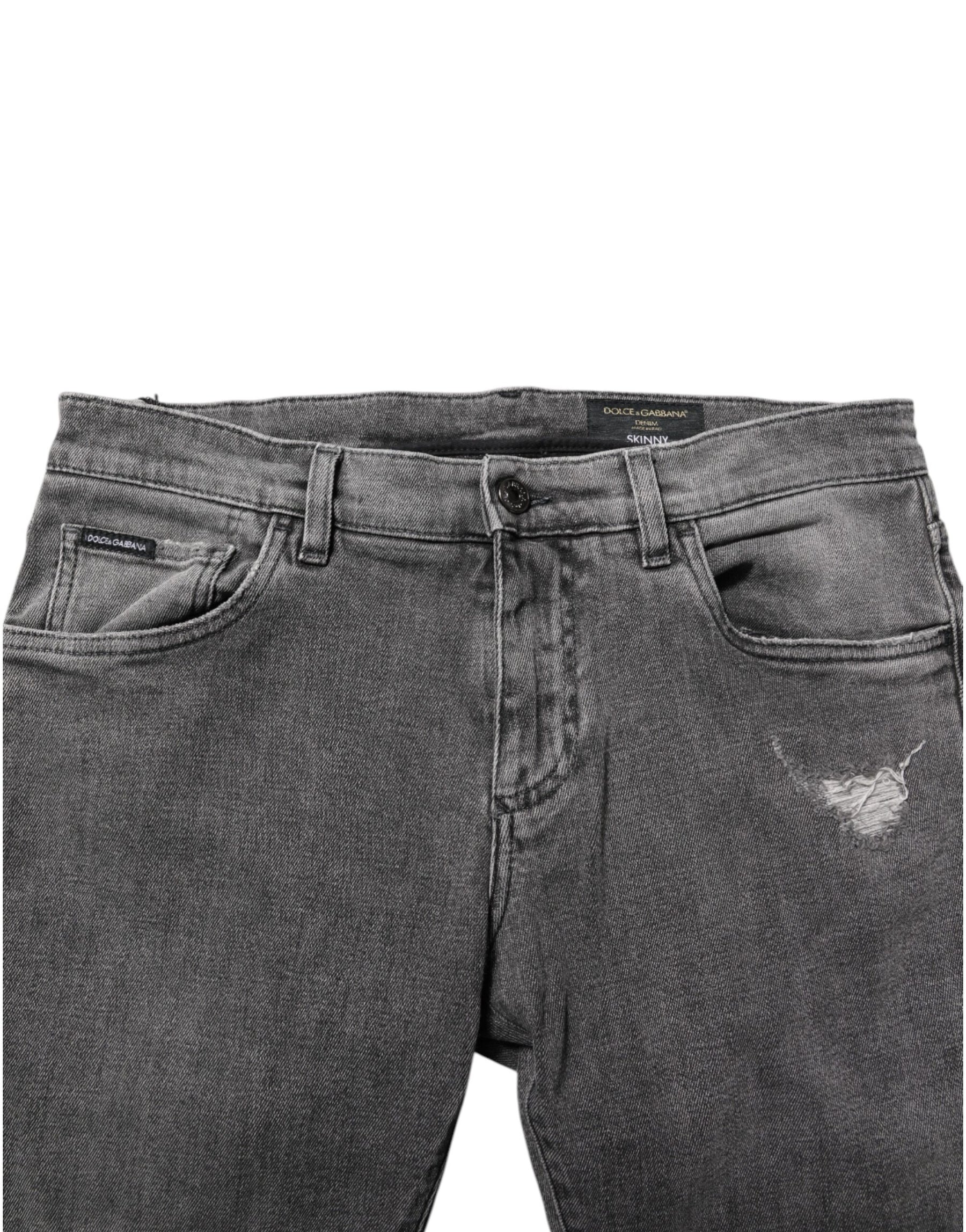 Dolce & Gabbana Gray Cotton Logo Plaque Men Denim Jeans | Regal Royce