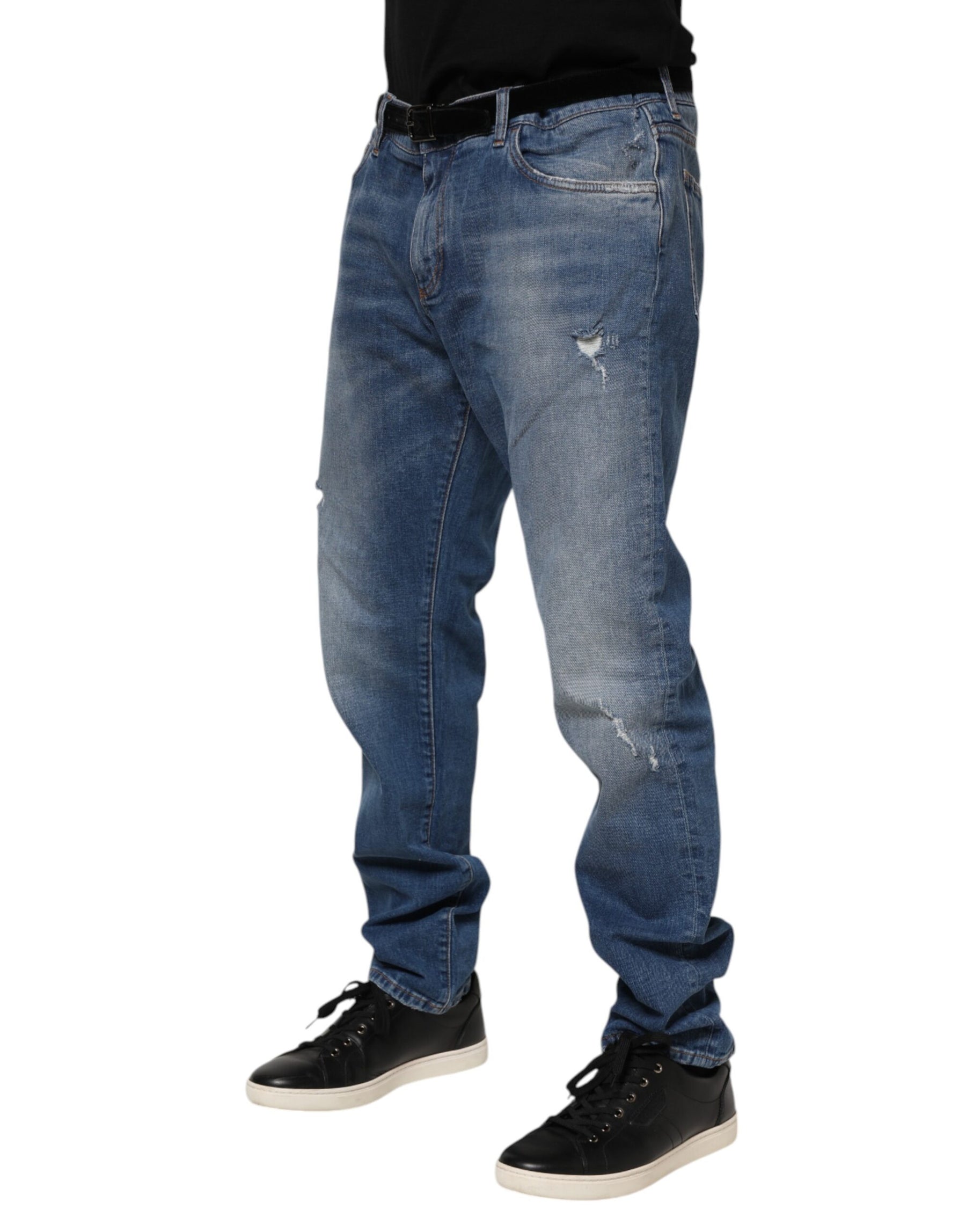Dolce & Gabbana Blue Washed Cotton Logo Plaque Denim Jeans | Regal Royce