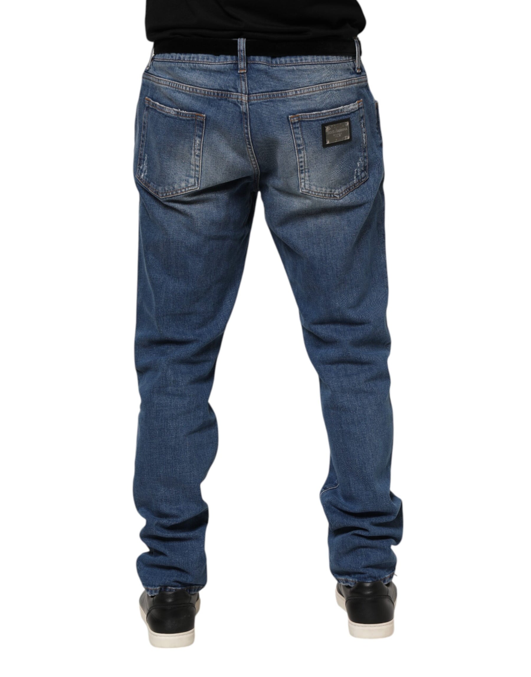 Dolce & Gabbana Blue Washed Cotton Logo Plaque Denim Jeans | Regal Royce