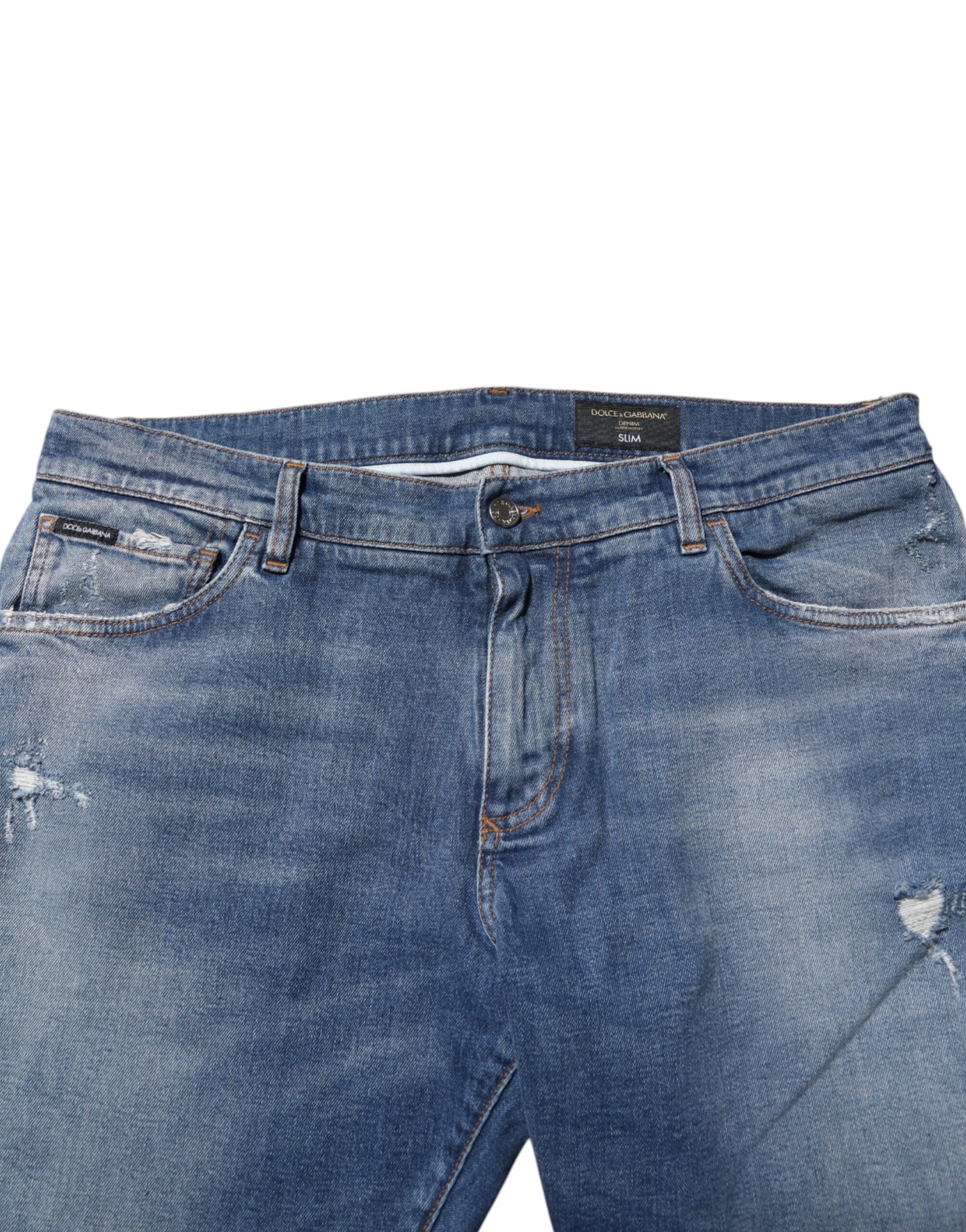 Dolce & Gabbana Blue Washed Cotton Logo Plaque Denim Jeans | Regal Royce