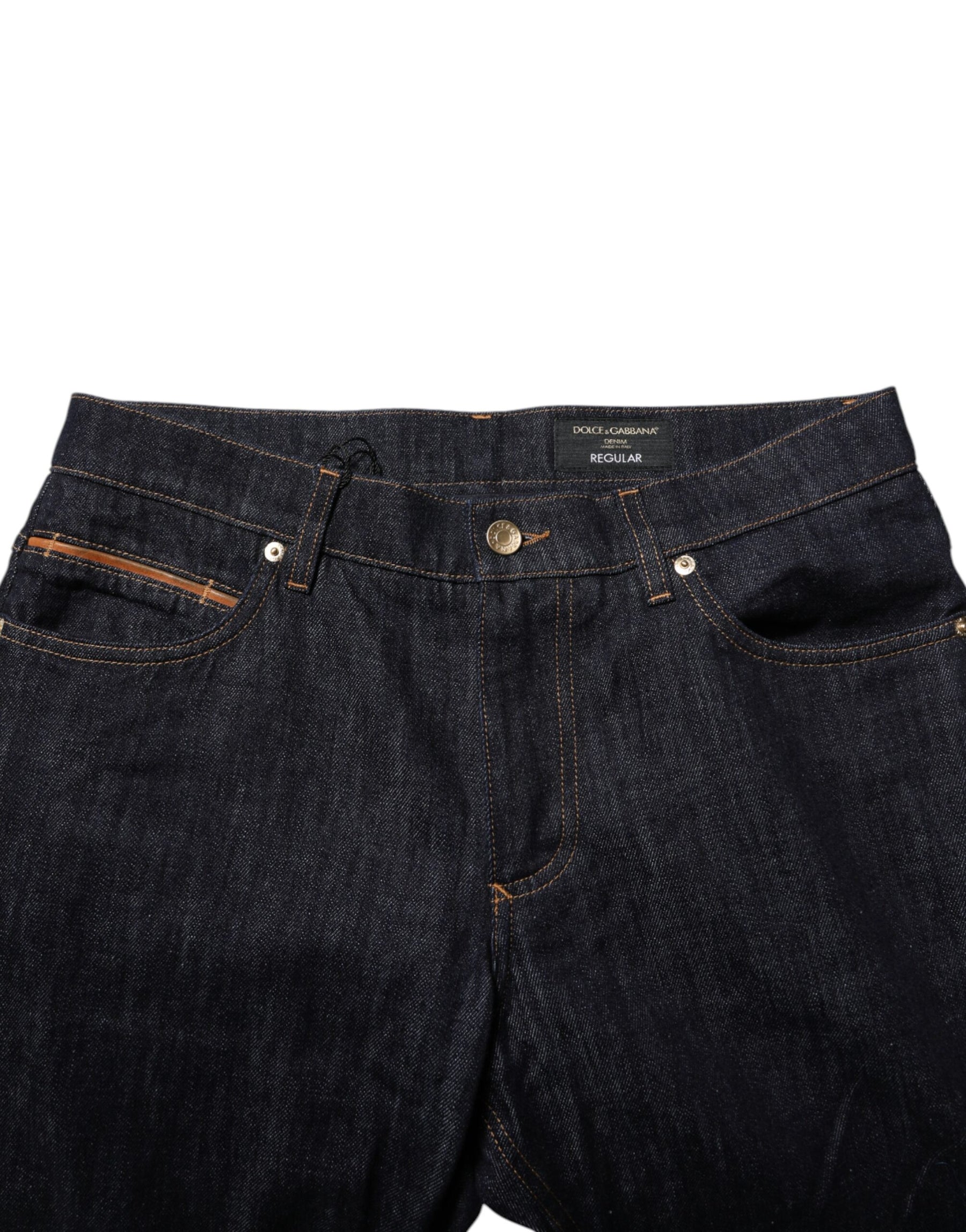 Dolce & Gabbana Dark Blue Cotton Logo Plaque Men Denim Jeans | Regal Royce