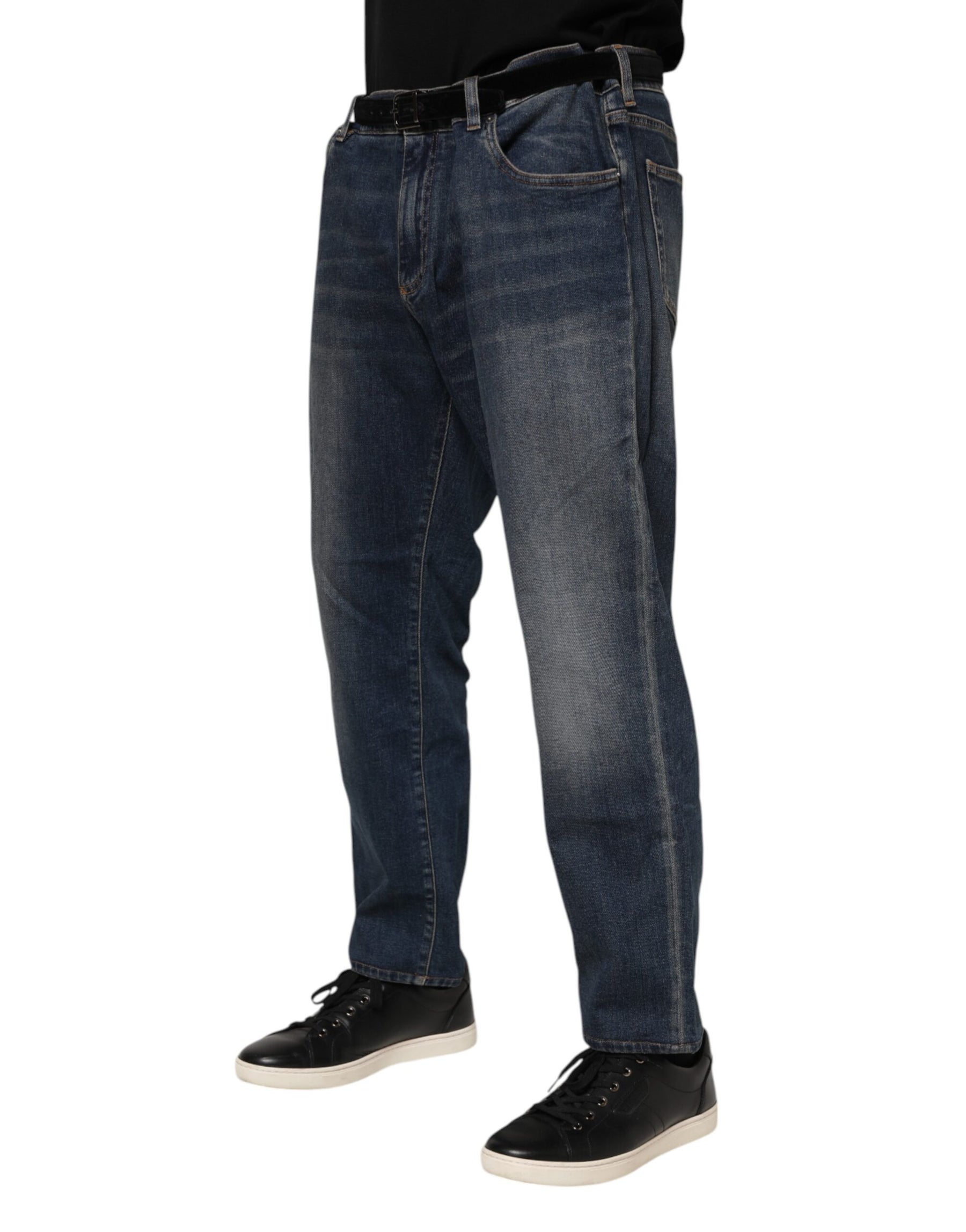Dolce & Gabbana Blue Cotton Logo Plaque Slim Denim Jeans | Regal Royce