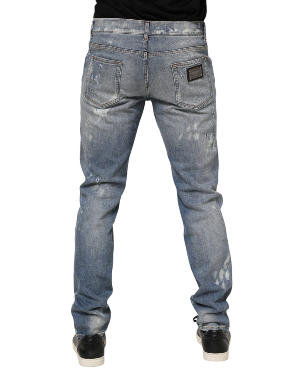 Dolce & Gabbana Blue Cotton Tattered Slim Fit Men Denim Jeans
