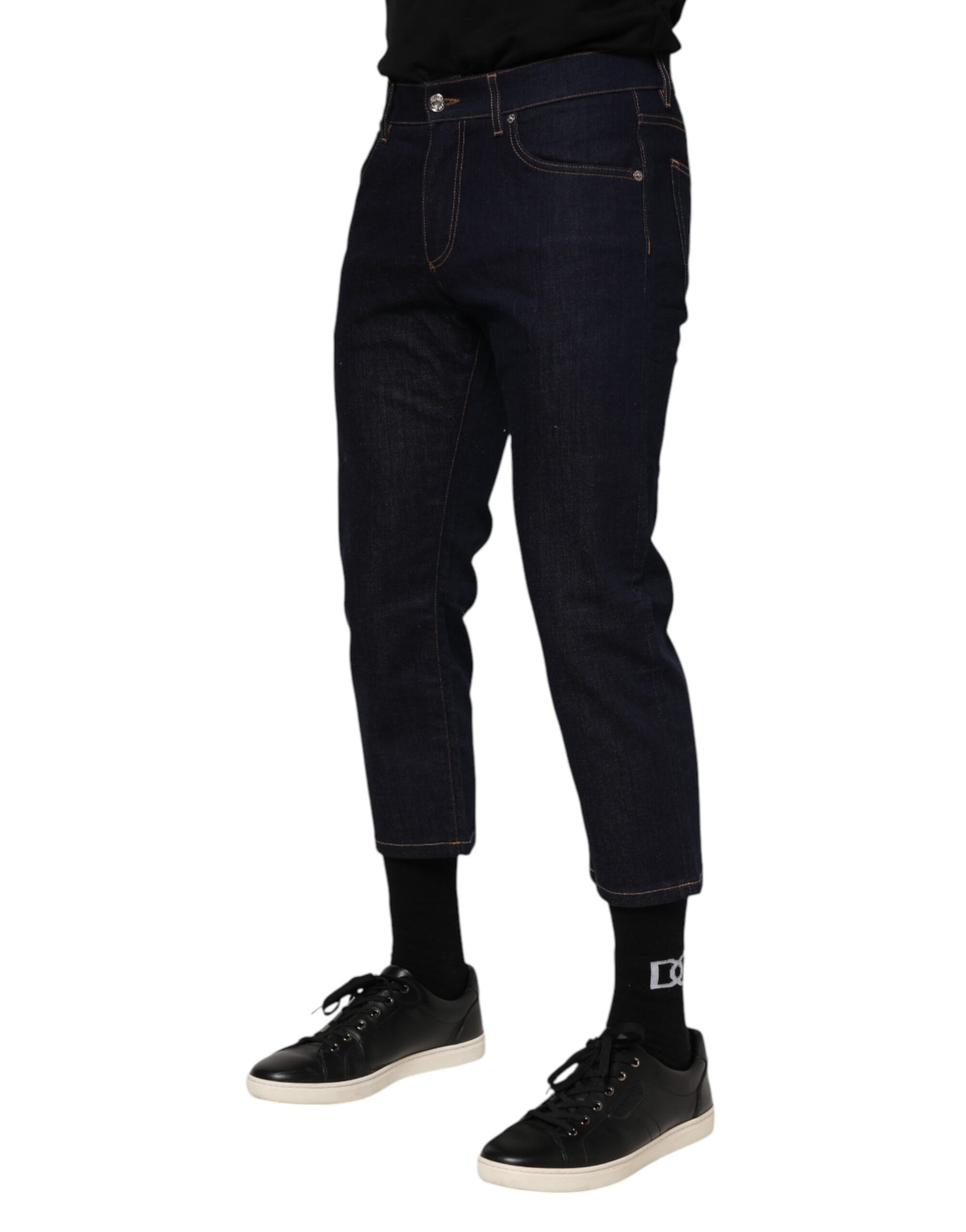 Dolce & Gabbana Dark Blue Cotton Logo Slim Fit Men Denim Jeans | Regal Royce